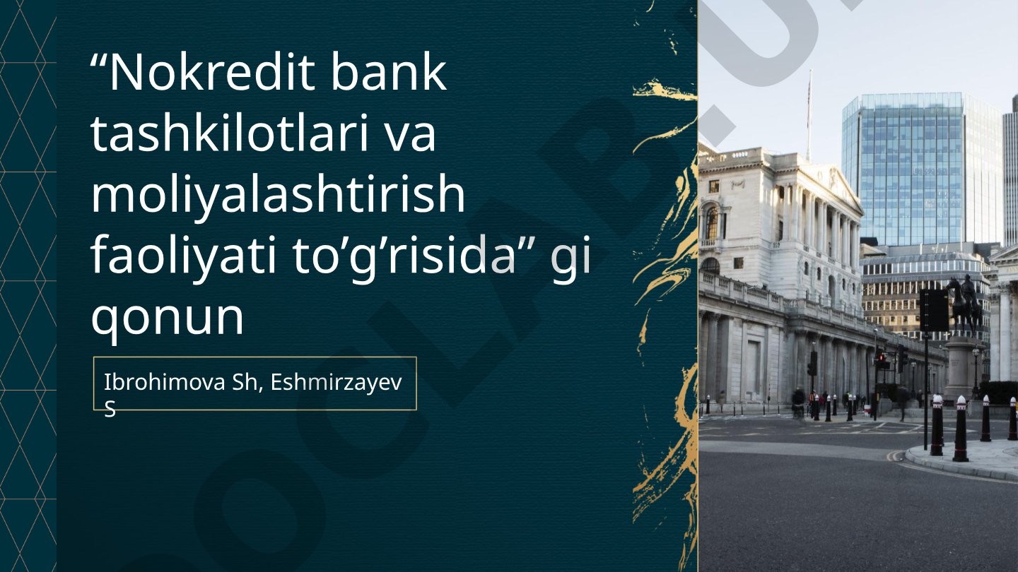 Nokredit bank tashkilotlari va moliyalashtirish faoliyati to’g’risidagi qonun