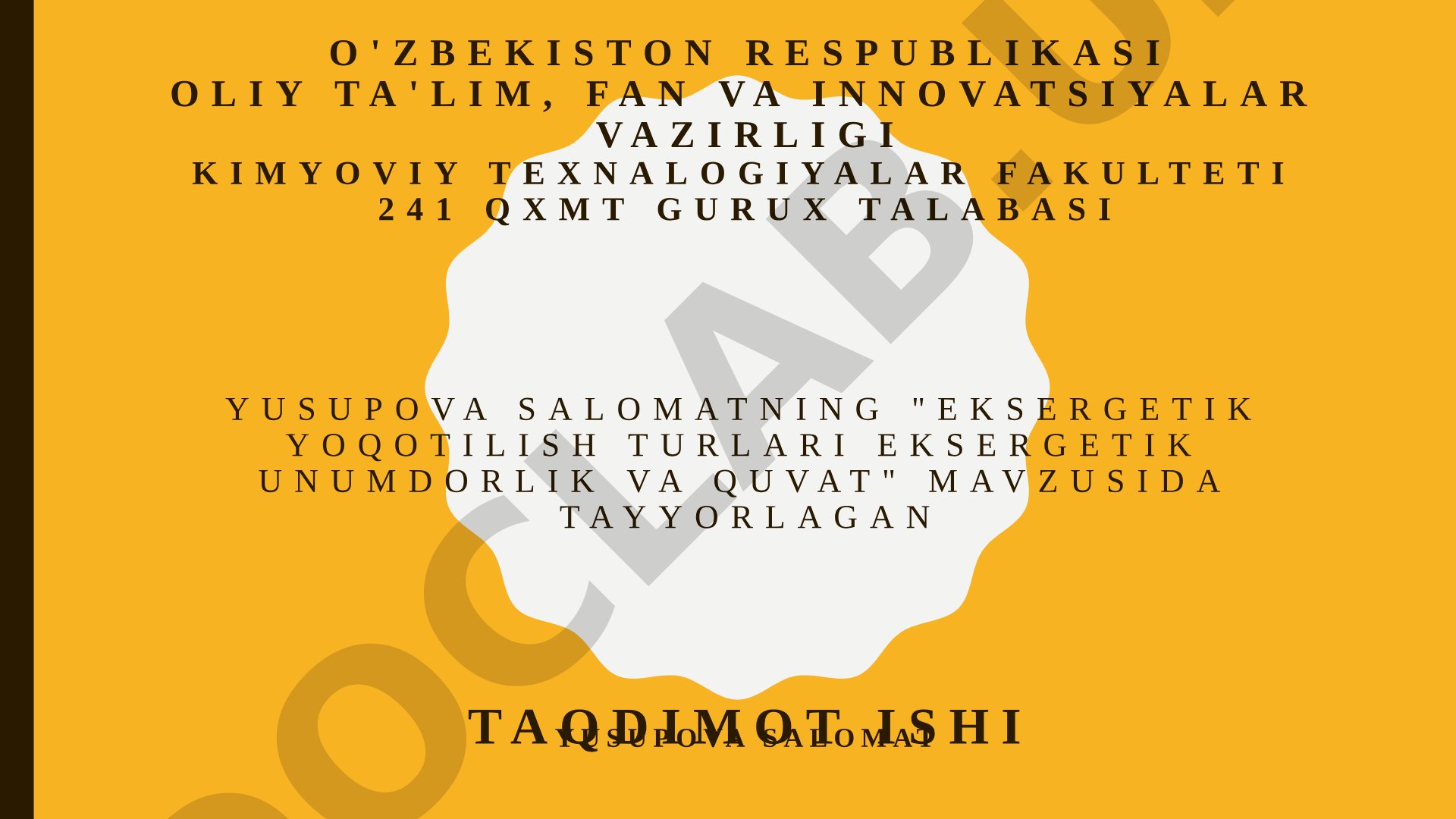 Eksergetik yoqotilish turlari eksergetik unumdorlik va quvat