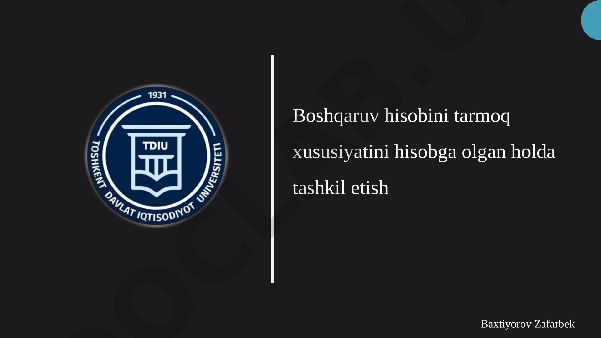 Boshqaruv hisobini tarmoq xususiyatini hisobga olgan holda tashkil etish