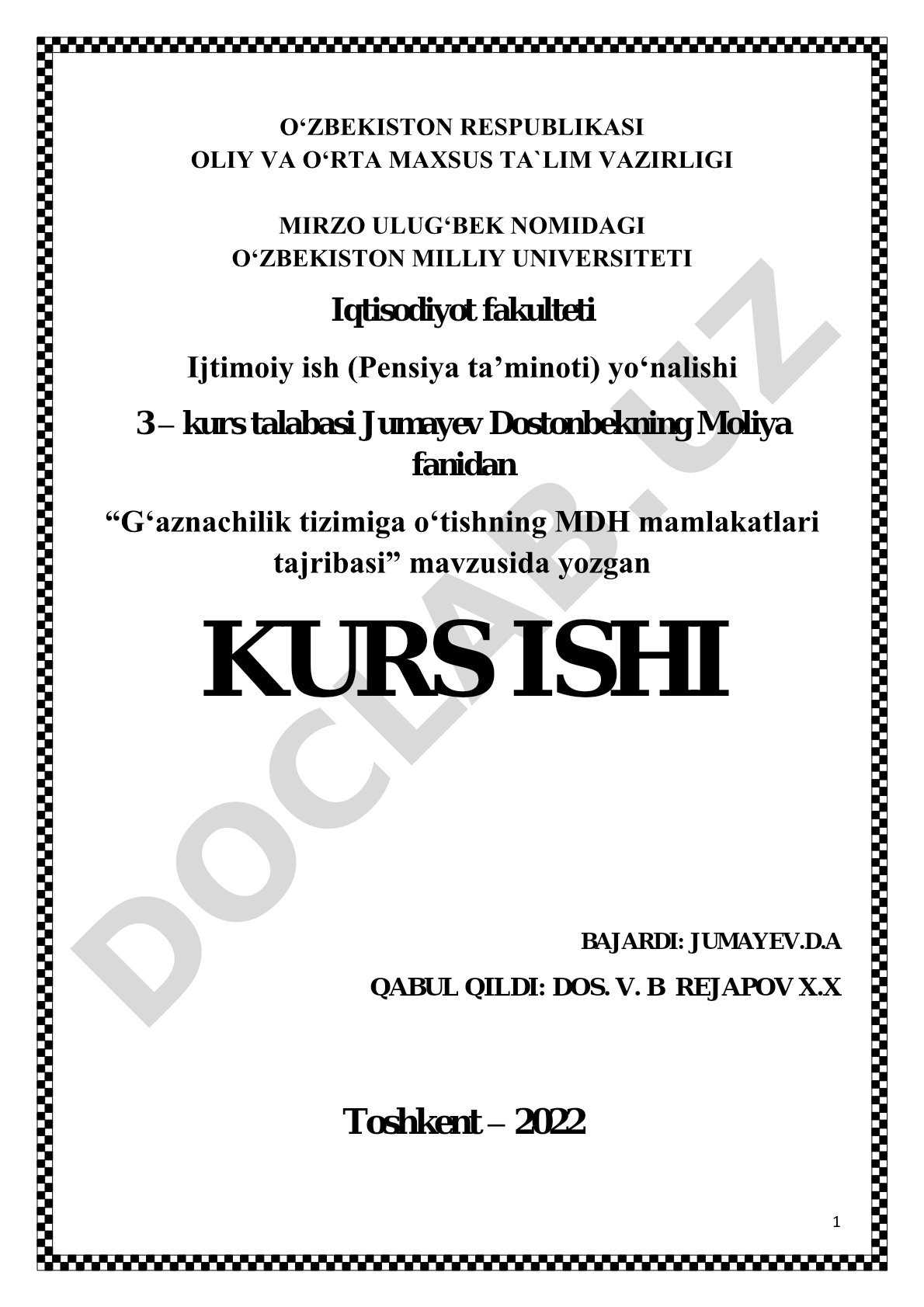 G‘aznachilik tizimiga o‘tishning MDH mamlakatlari tajribasi