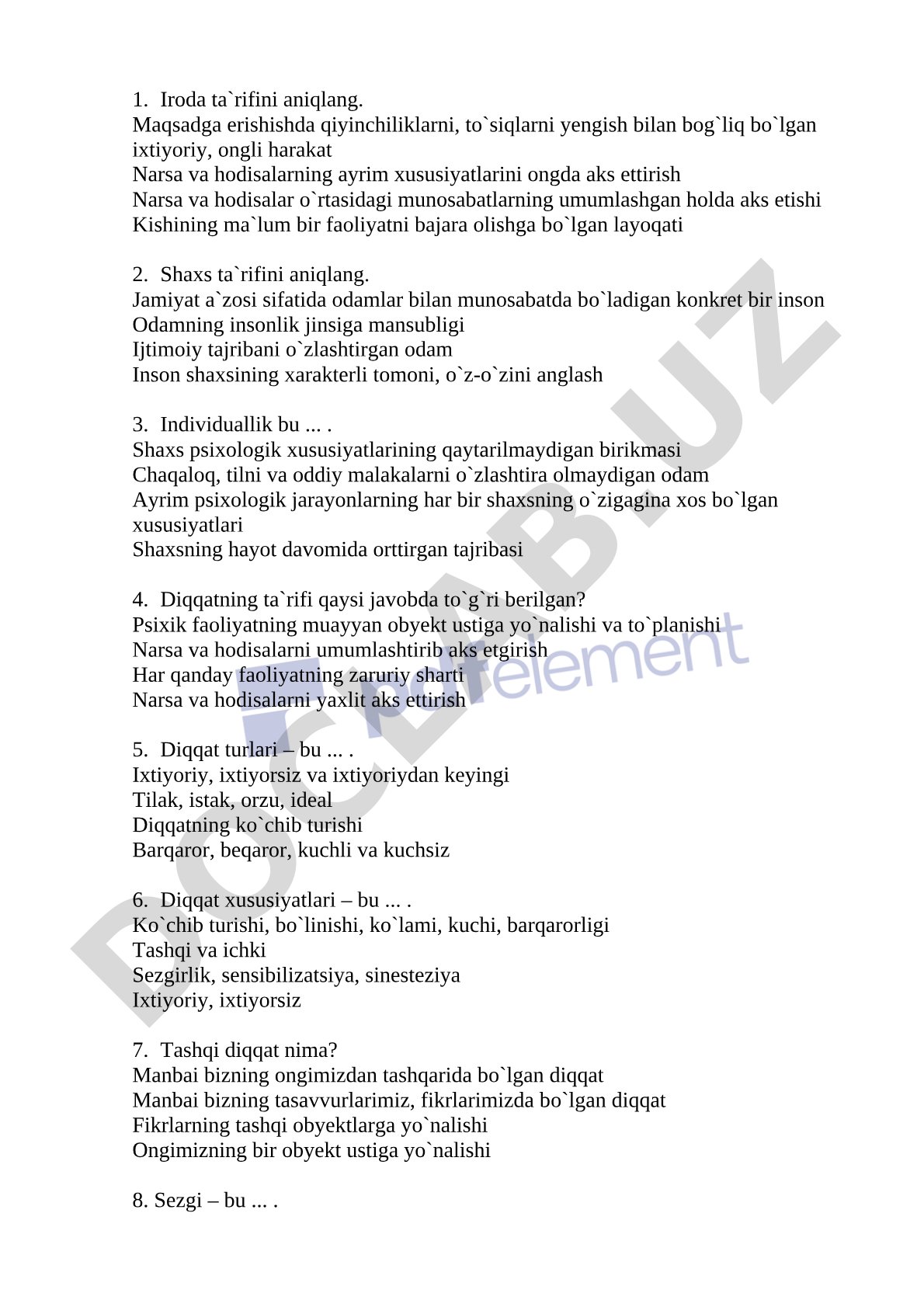 Iroda, shaxs, individuallik va diqqatga oid psixologik test