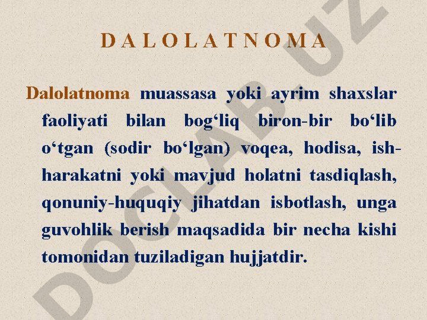 Dalolatnoma yuridik hujjat sifatida turlari va fuqarolik holatini qayd etish tartibi