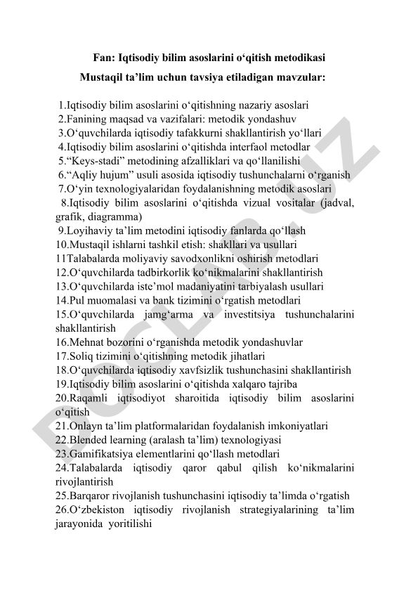 Iqtisodiy bilim asoslarini o‘qitish metodikasi