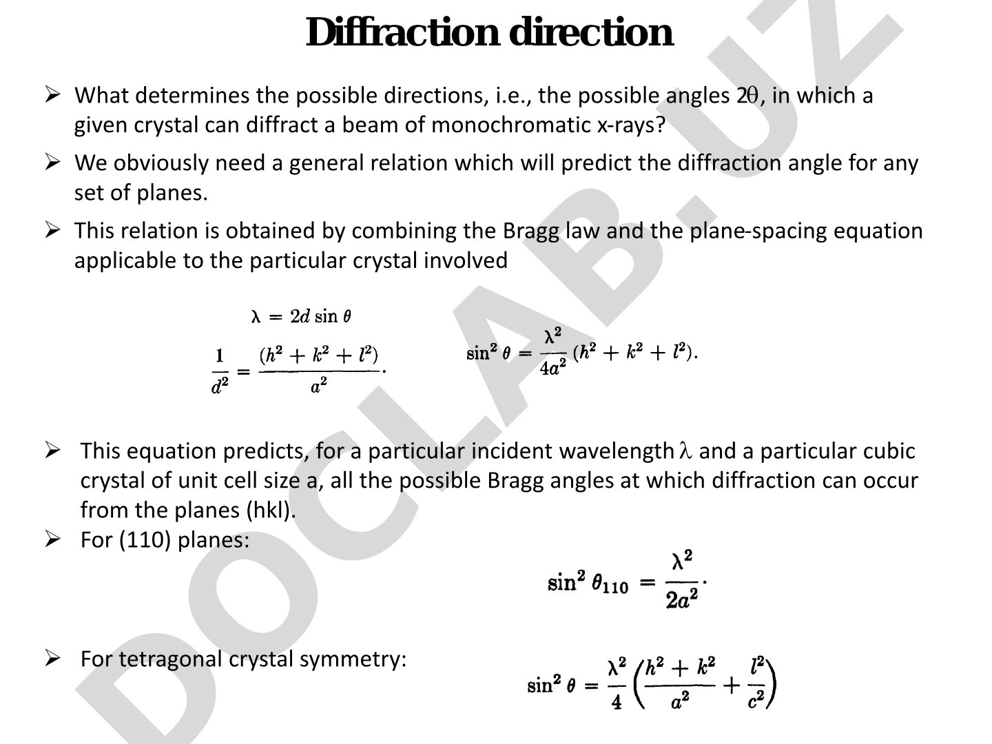 X-ray Diffraction and Bragg Law