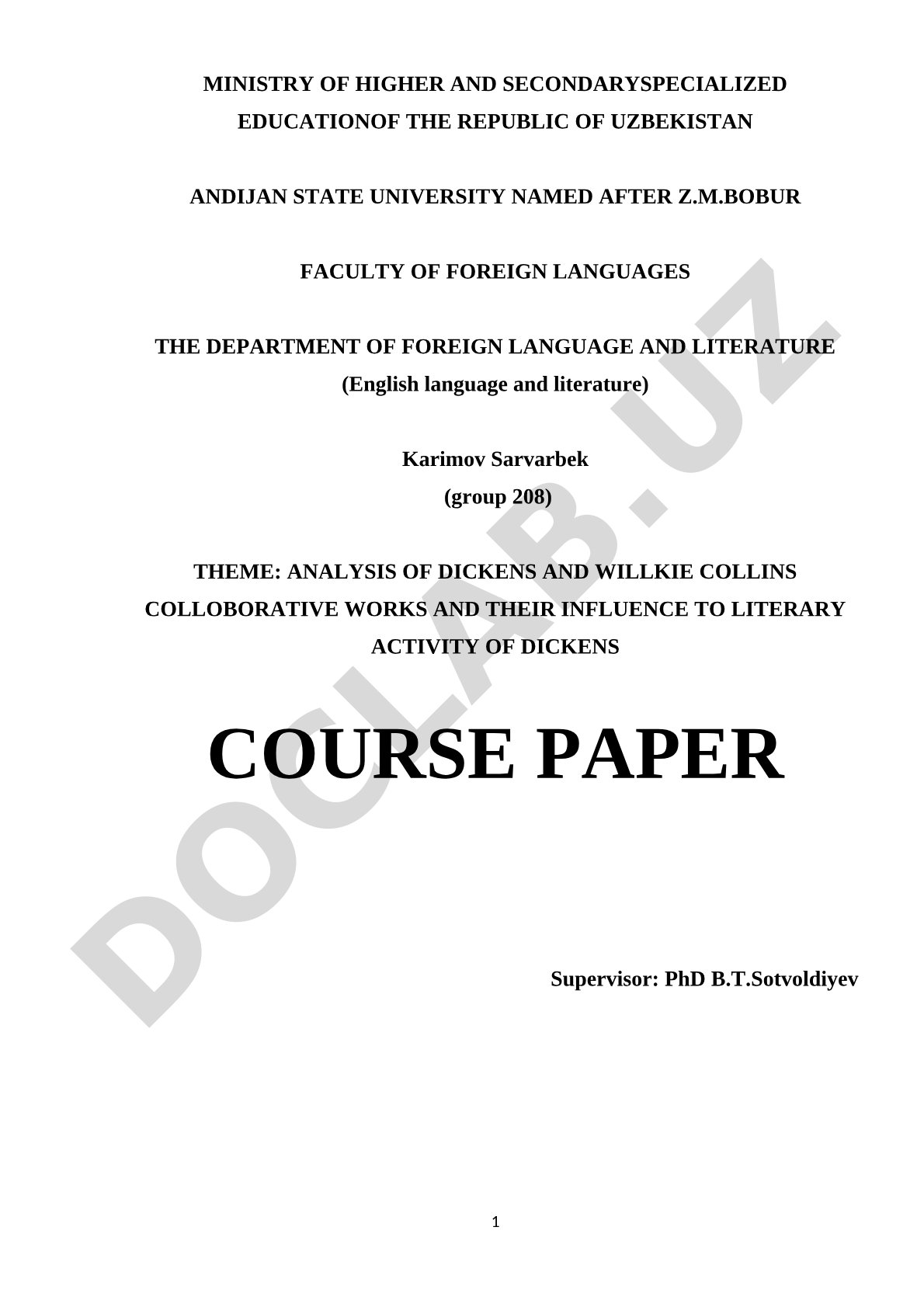 Analysis of Dickens and Willkie Collins Colloborative Works