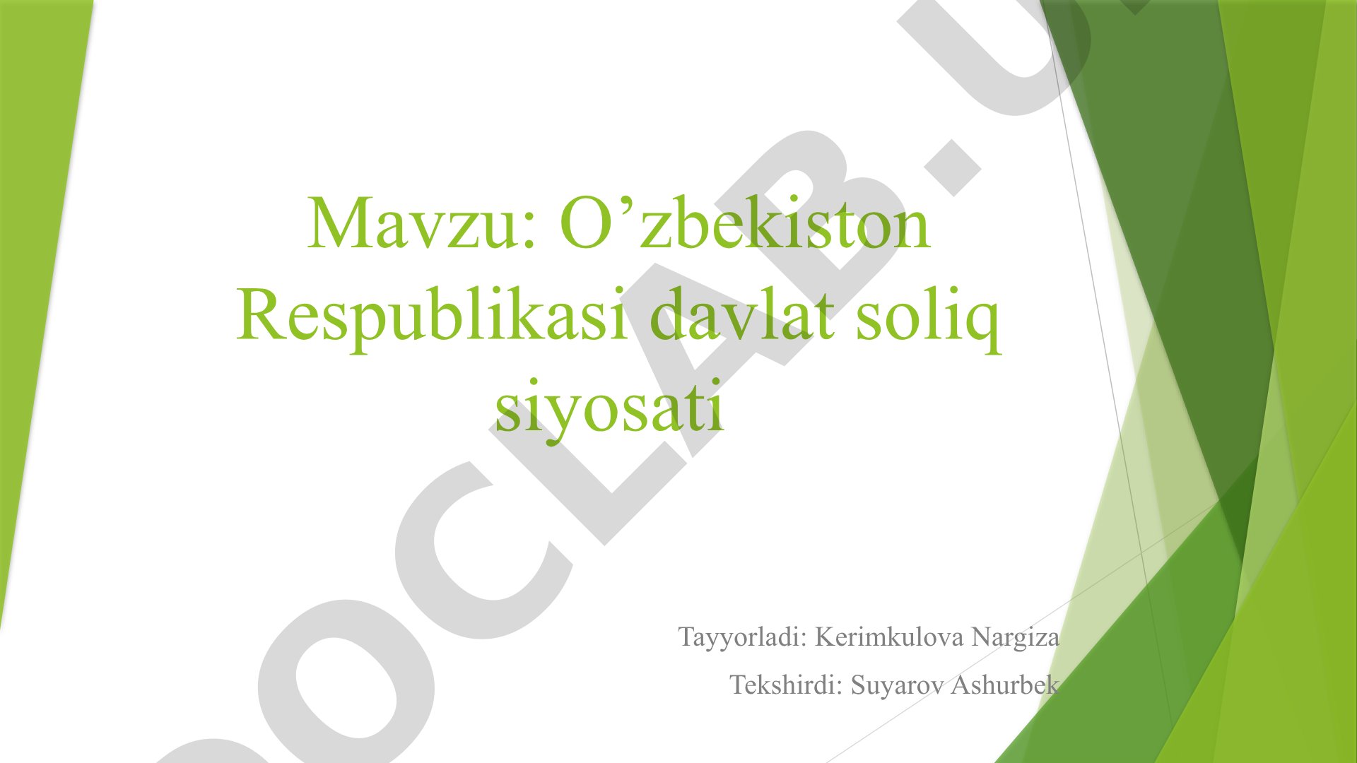 O’zbekiston Respublikasi davlat soliq siyosati