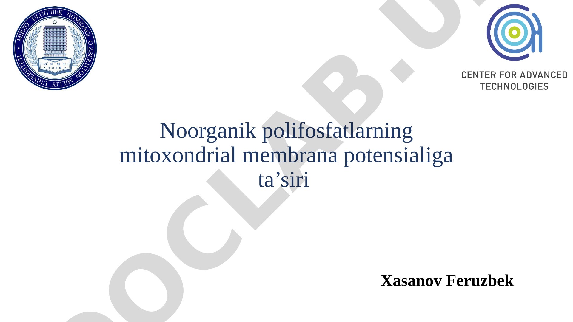 Noorganik polifosfatlarning mitoxondrial membrana potensialiga ta’siri