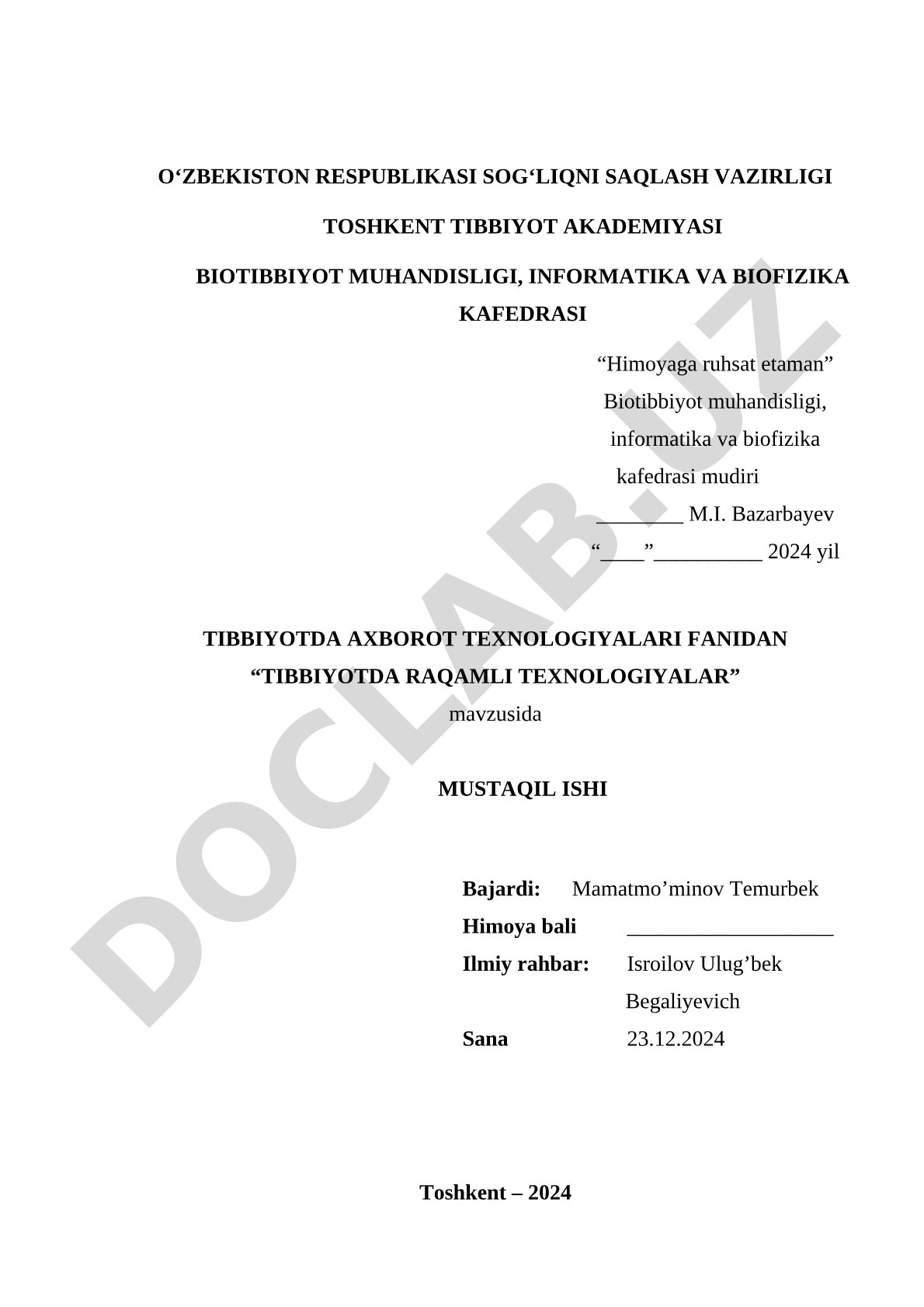 Tibbiyotda raqamli texnologiyalar