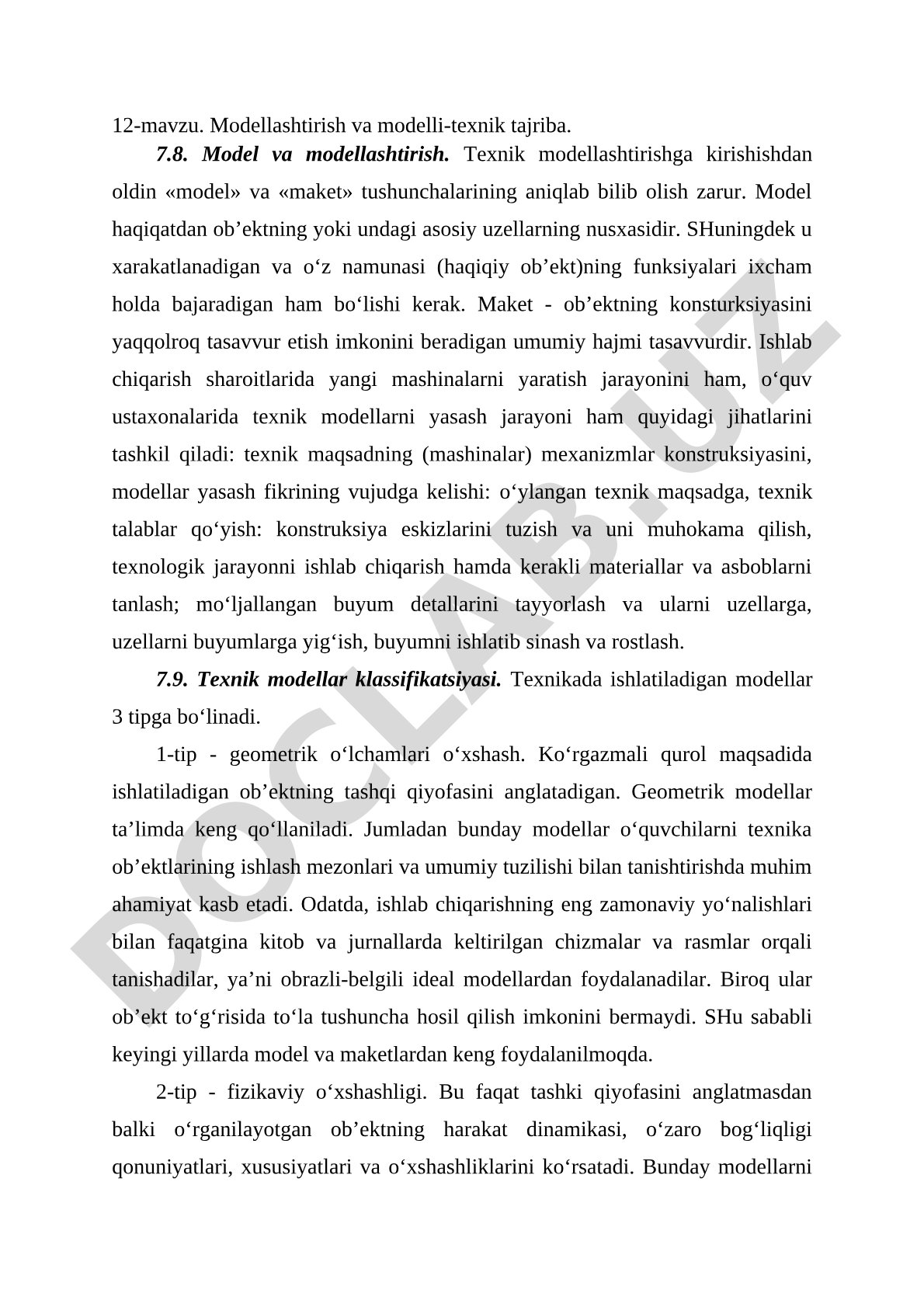 Modellashtirish va modelli-texnik tajriba