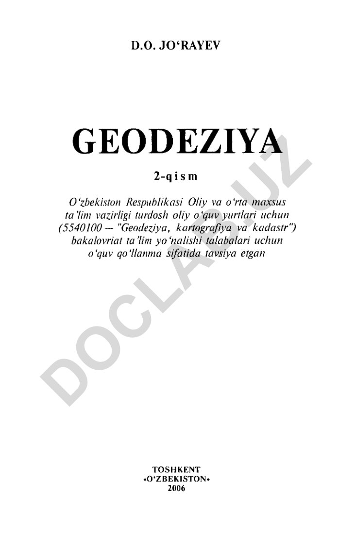Geodeziya fanining II qismi: nivelirlash va poligonometriya