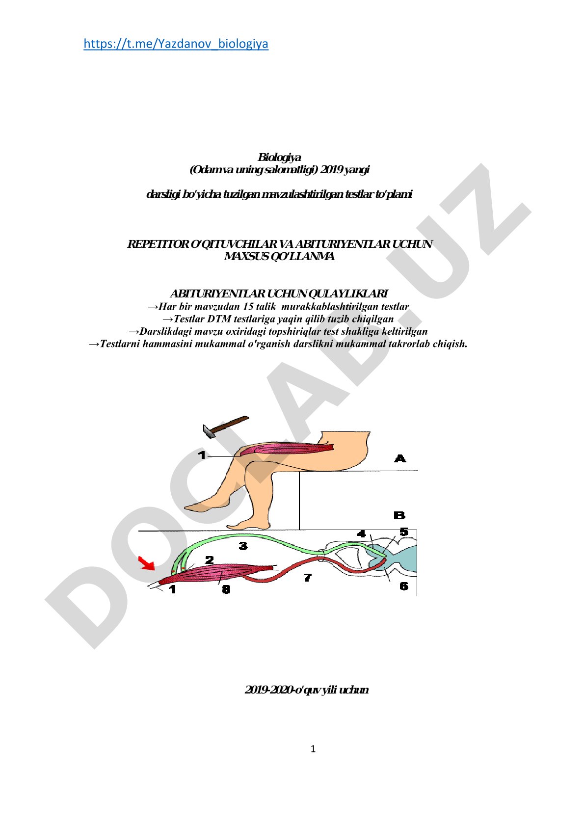 Biologiya (Odam va uning salomatligi) mavzulashtirilgan testlar to'plami