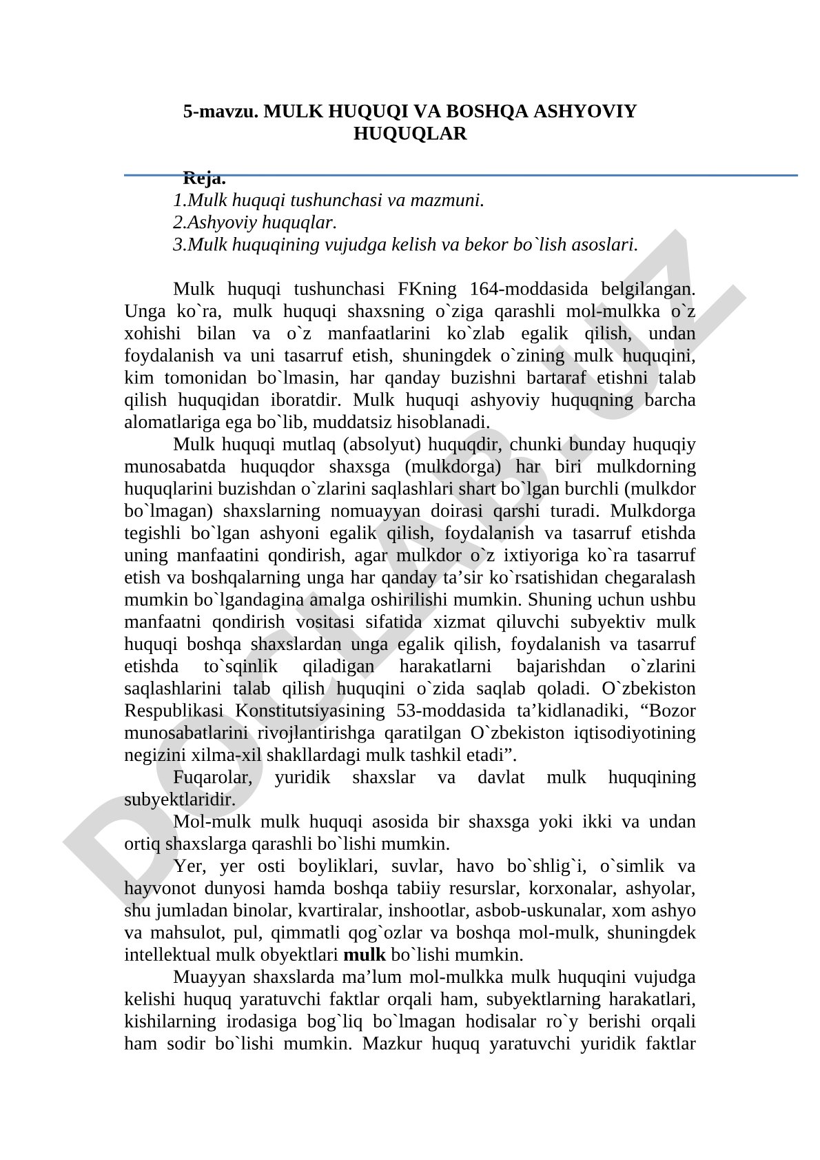 Mulk huquqi va boshqa ashyoviy huquqlar