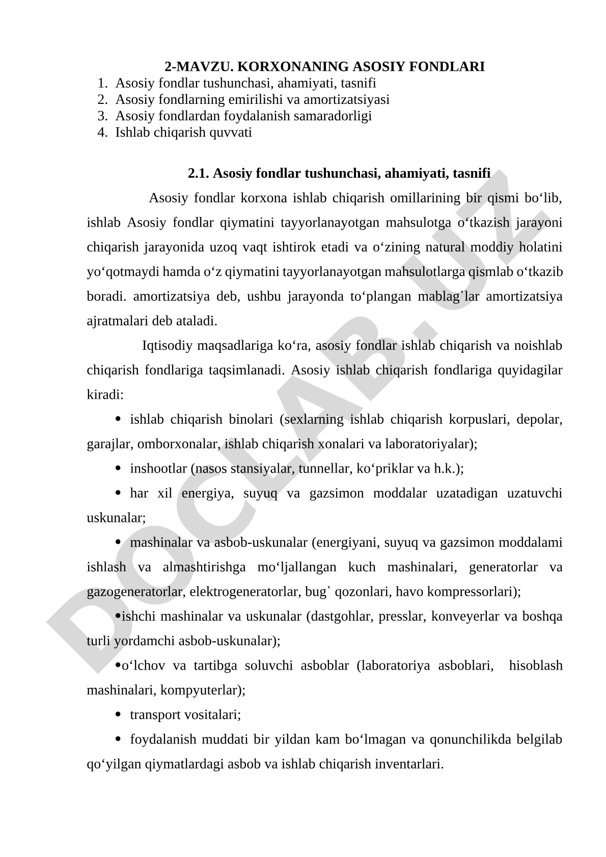 Korxonaning asosiy fondlari