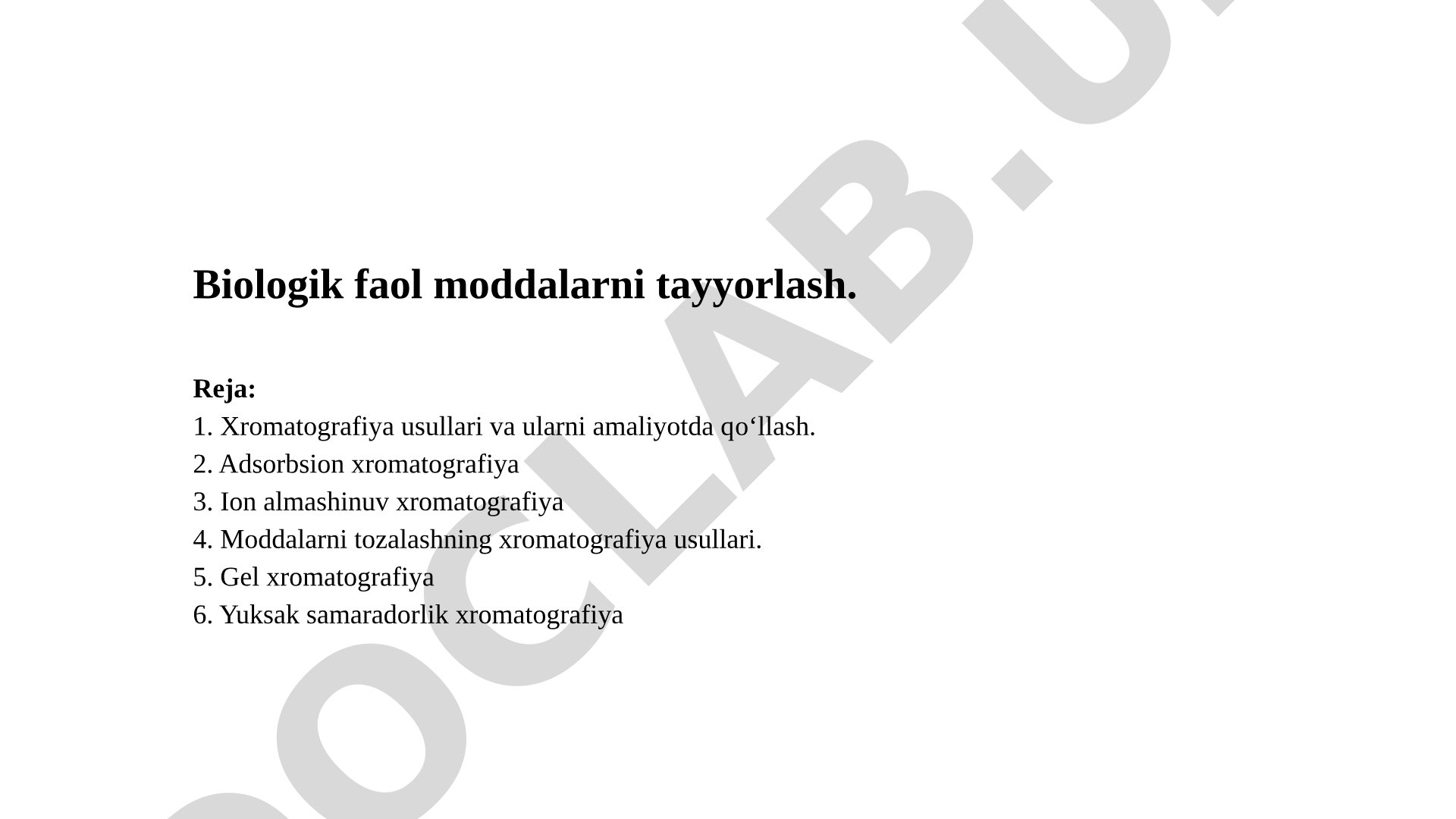 Biologik faol moddalarni tayyorlash