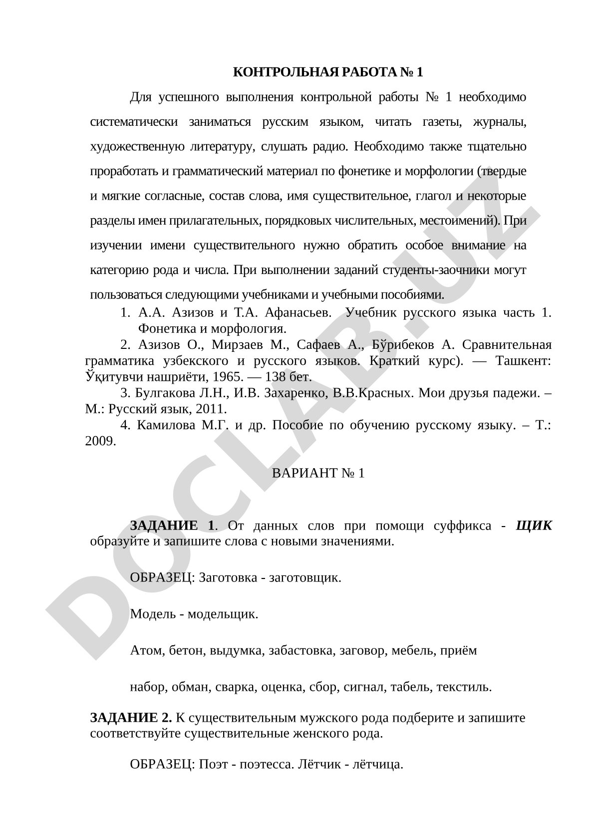 Контрольная работа по русскому языку: фонетика и морфология