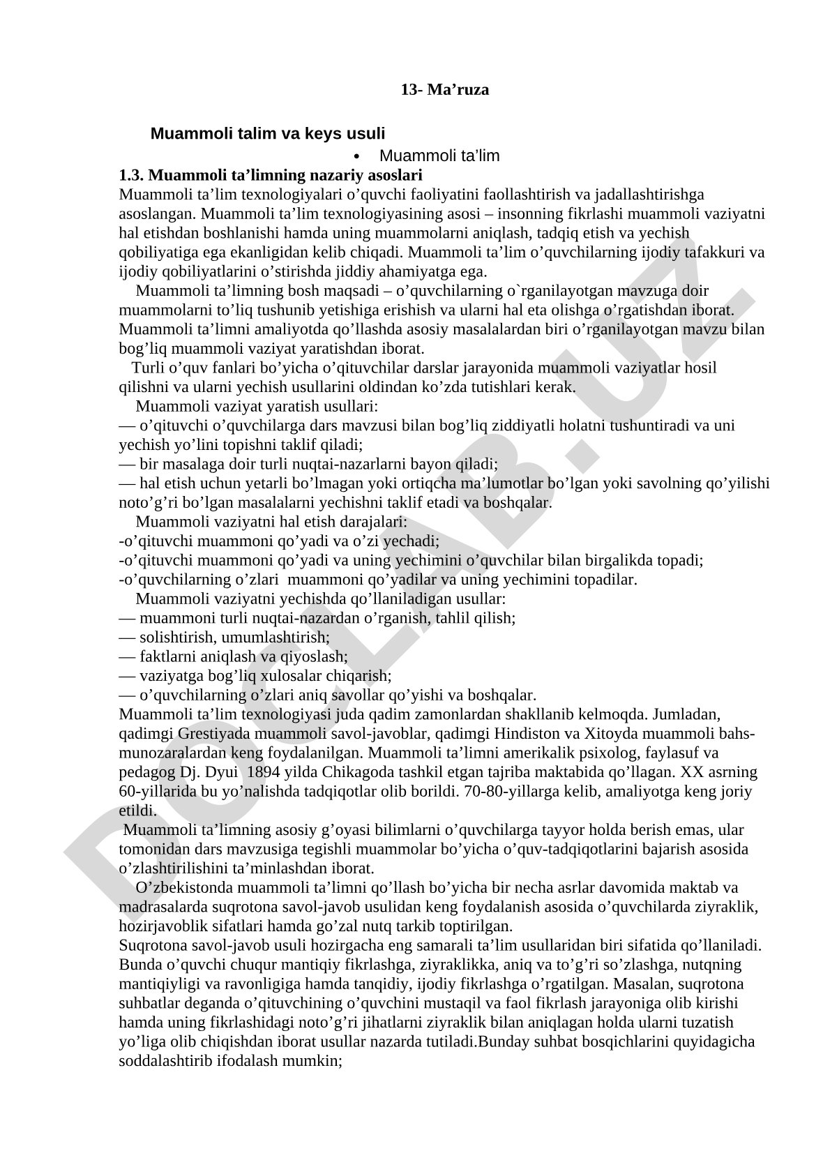 Muammoli ta'lim va keys usuli