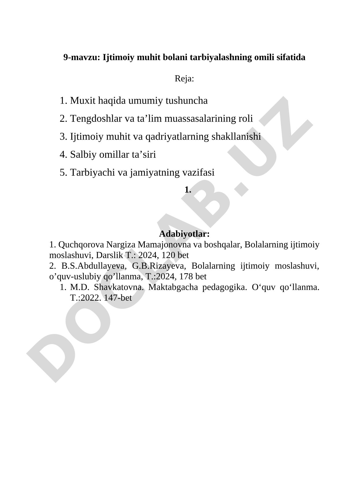 Ijtimoiy muhit bolani tarbiyalashning omili sifatida