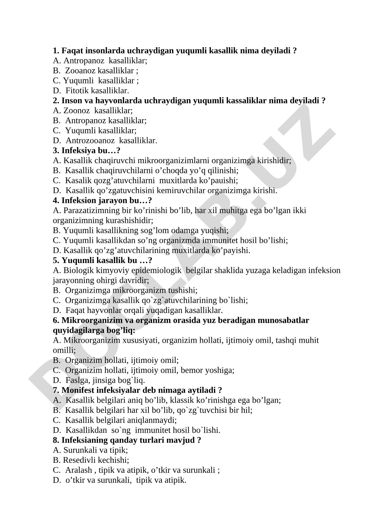 Yuqumli kasalliklar va infeksion jarayon