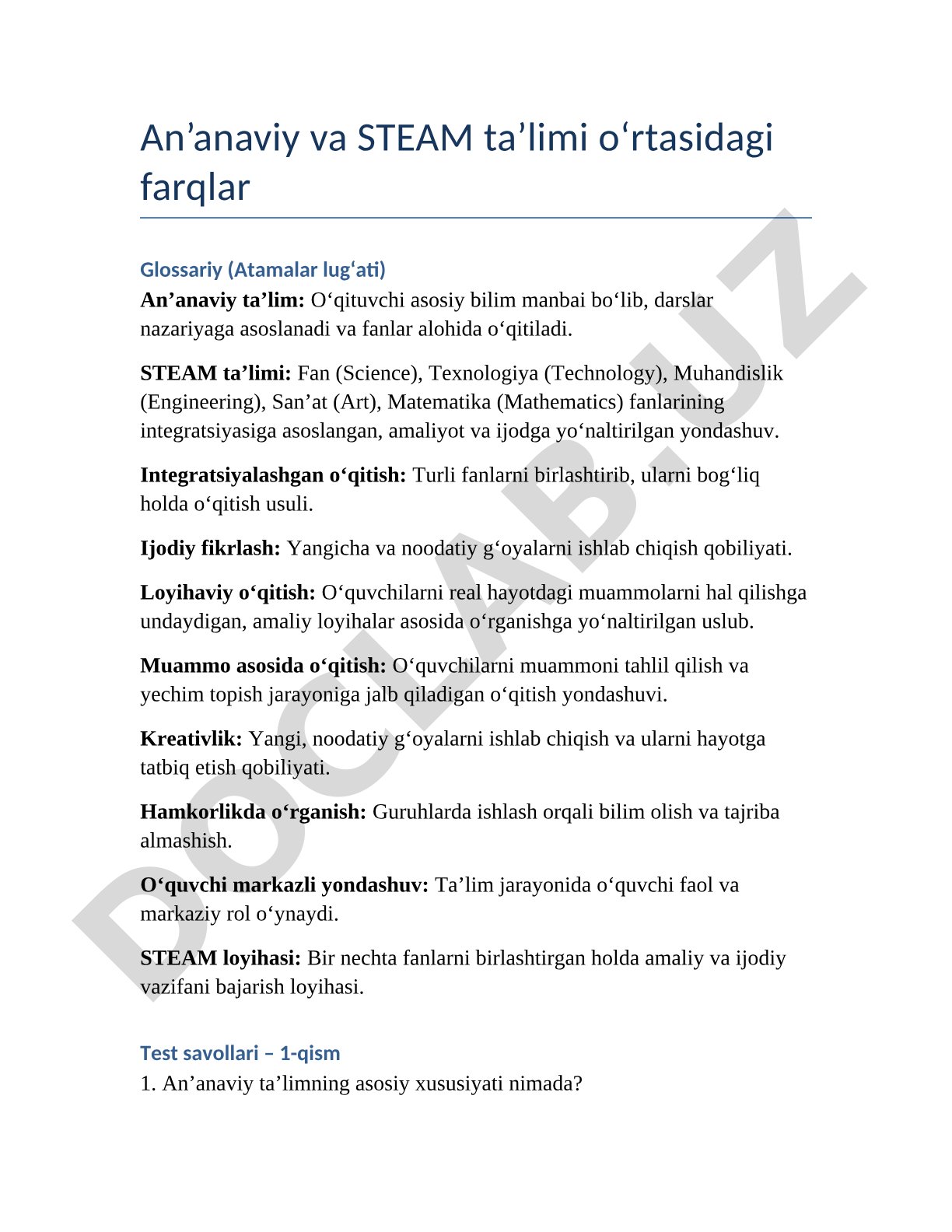 An’anaviy va STEAM ta’limi o‘rtasidagi farqlar