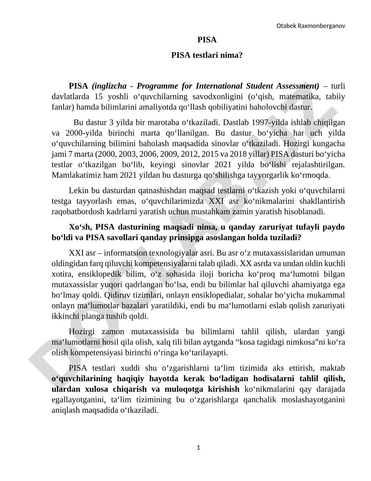 PISA xalqaro baholash dasturi