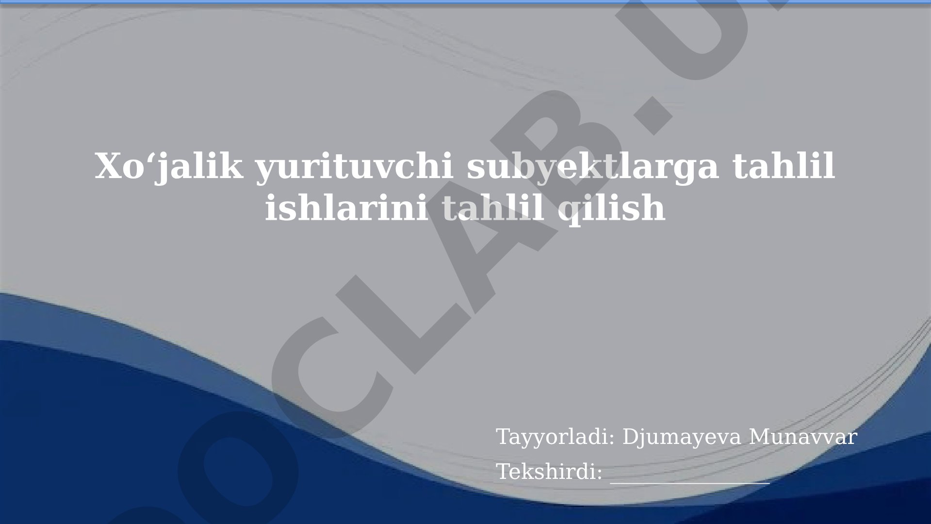 Xoʻjalik yurituvchi subyektlarga tahlil ishlarini tahlil qilish