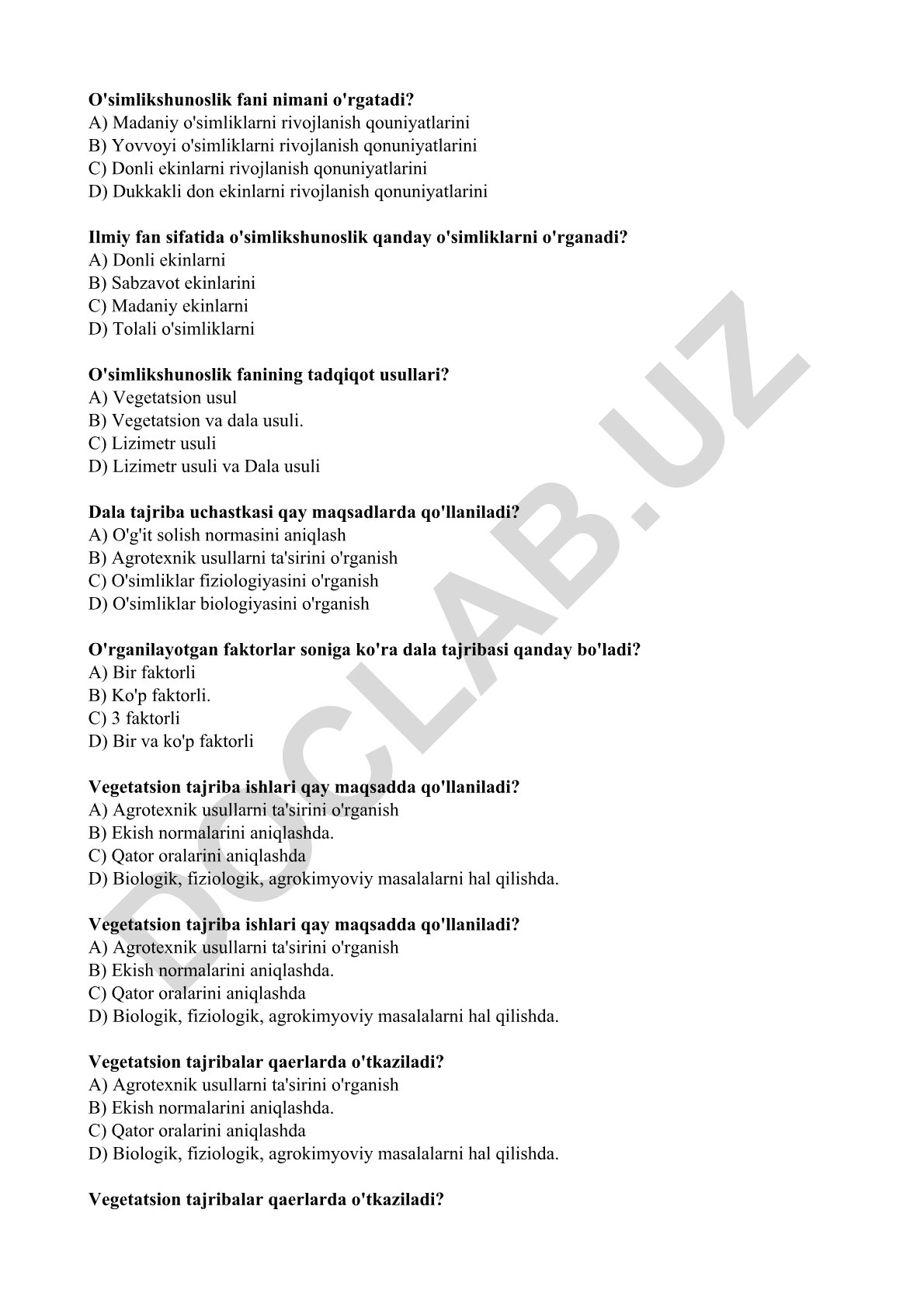 O'simlikshunoslik fanining asoslari va tadqiqot usullari