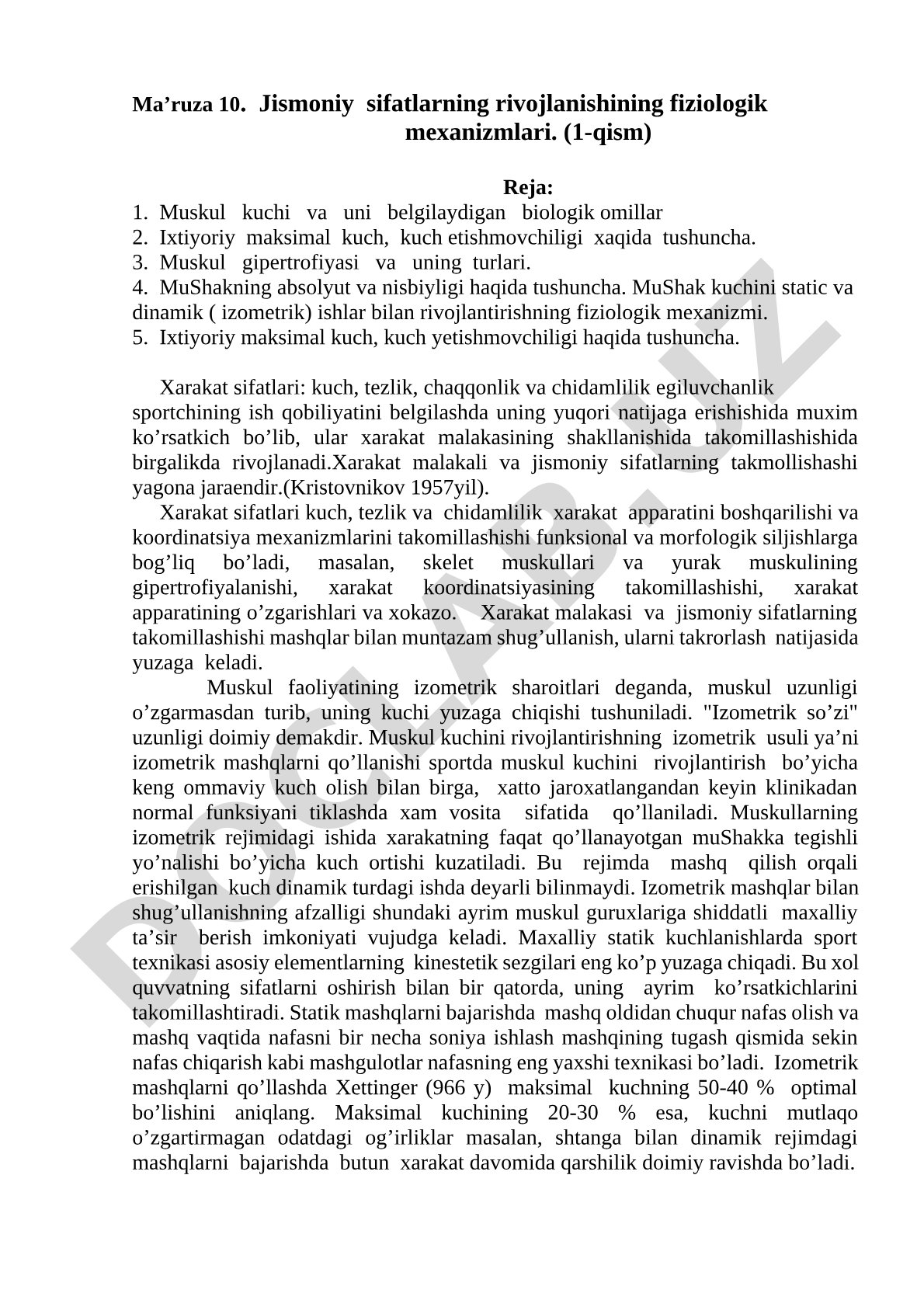 Jismoniy sifatlarning rivojlanishining fiziologik mexanizmlari (1-qism)