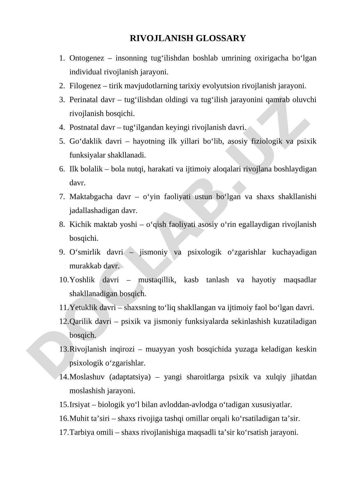 Rivojlanish psixologiyasi atamalari lug'ati