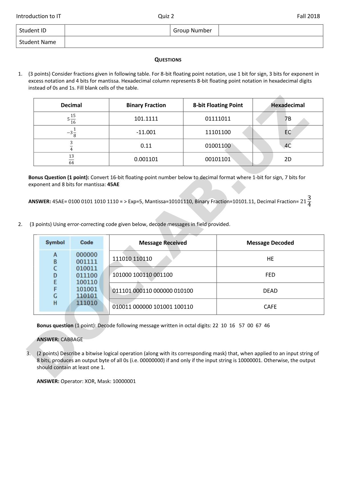 Introduction to IT Quiz 2 Fall 2018