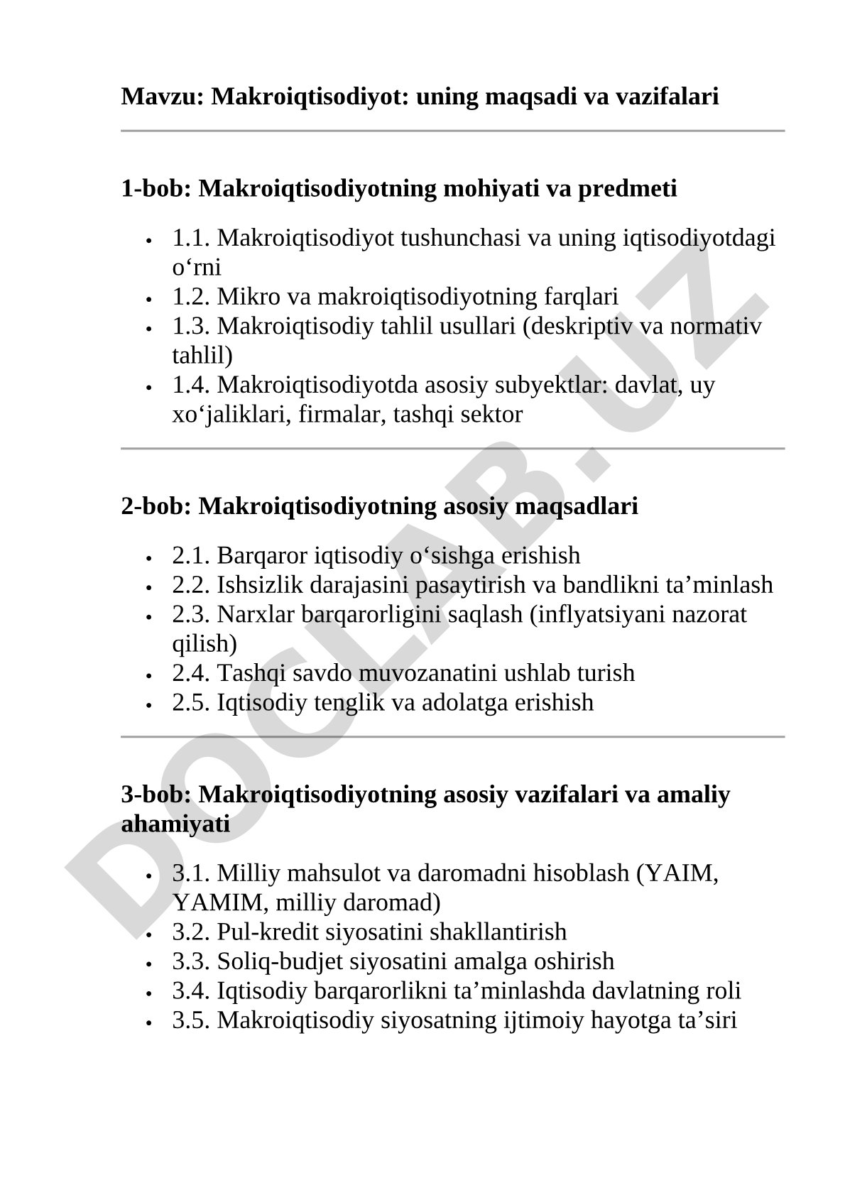 Makroiqtisodiyot: uning maqsadi va vazifalari