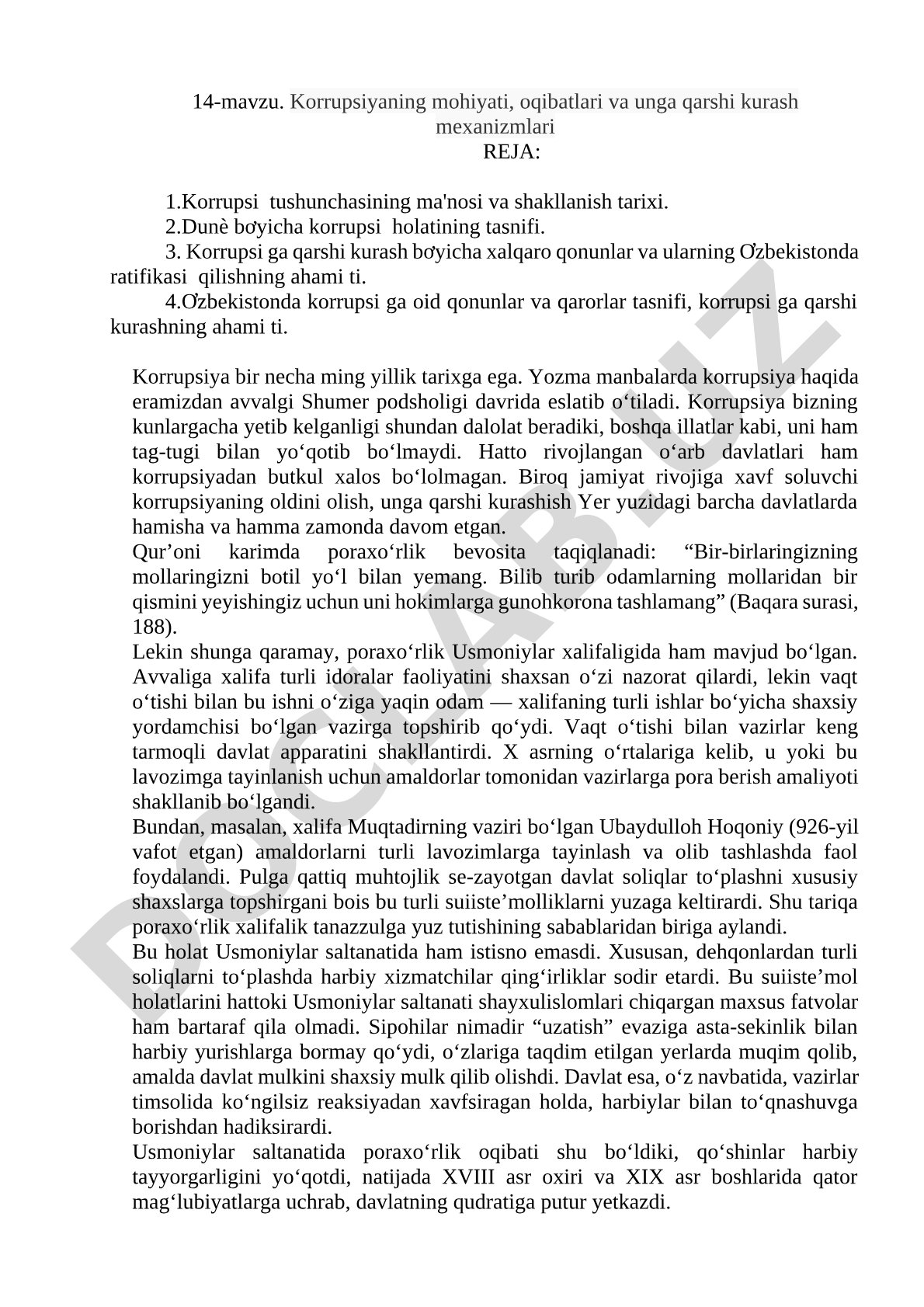 Korrupsiyaning mohiyati, oqibatlari va unga qarshi kurash mexanizmlari