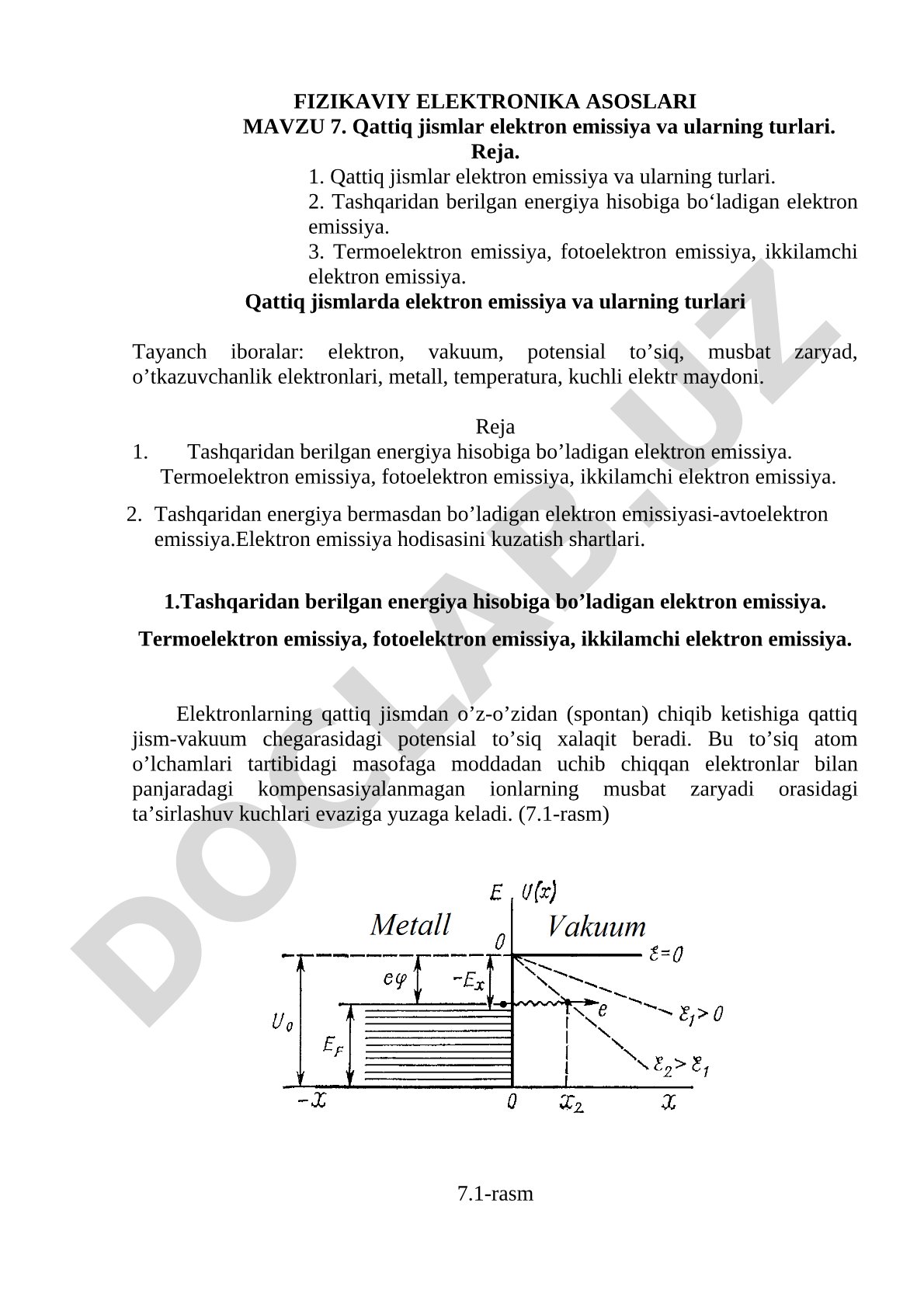 Qattiq jismlar elektron emissiya va ularning turlari