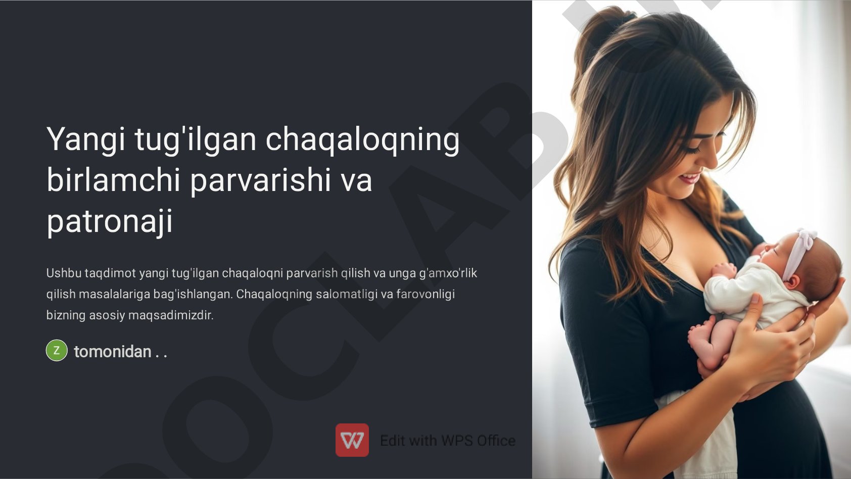 Yangi tug'ilgan chaqaloqning birlamchi parvarishi va patronaji