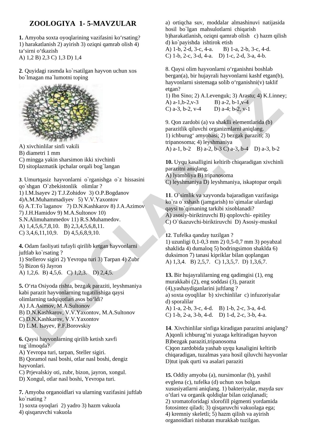Zoologiya 1-5-mavzular