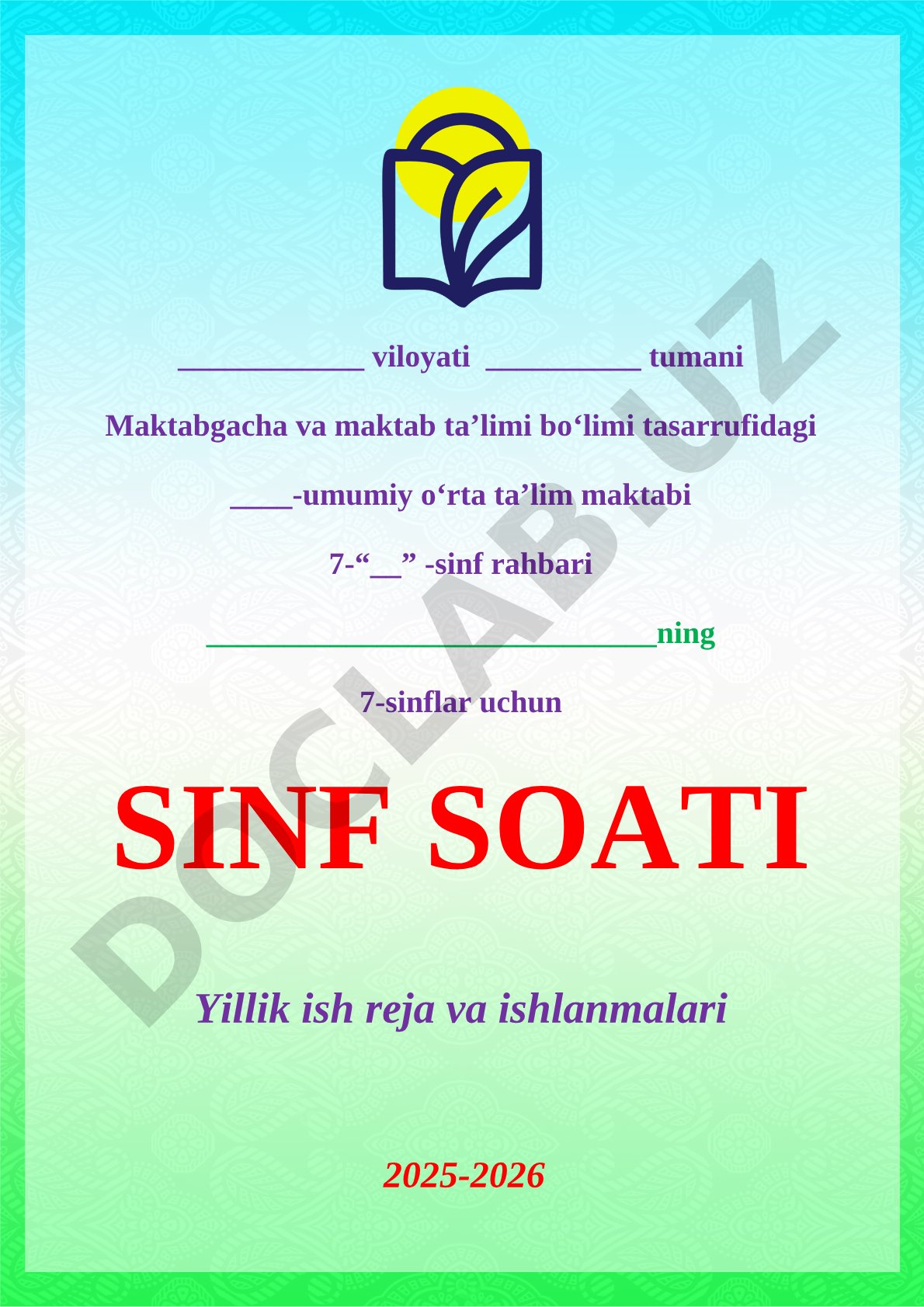 2025-2026 o'quv yili 7-sinf soati ish reja konspekti