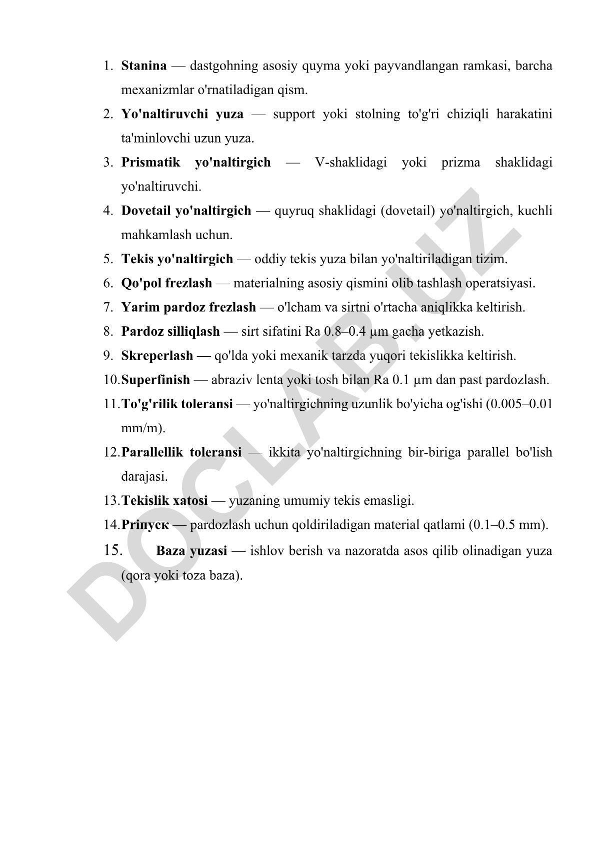 Stanina va yo'naltirgichlar turlari