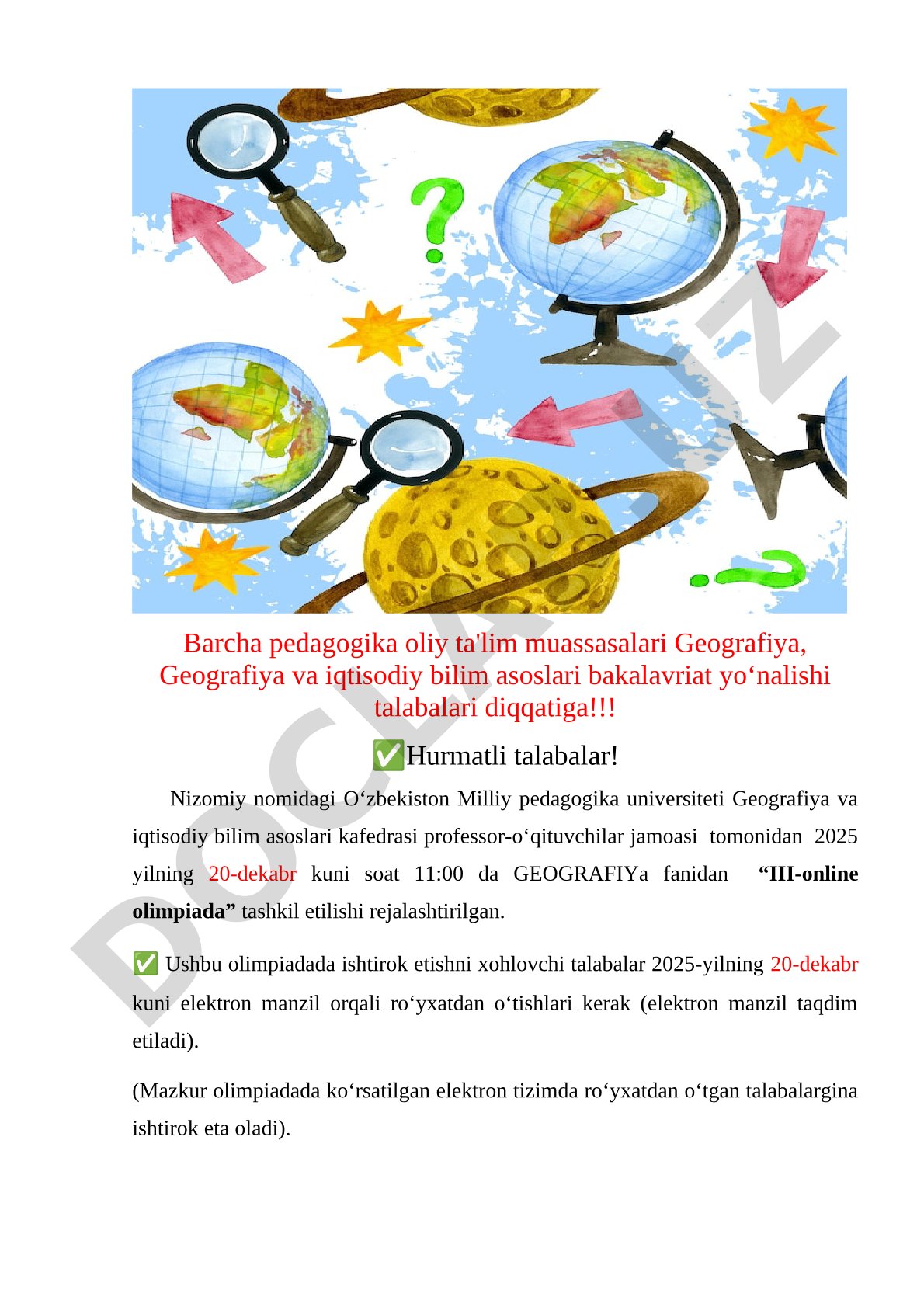 Geografiya fanidan III-online olimpiada