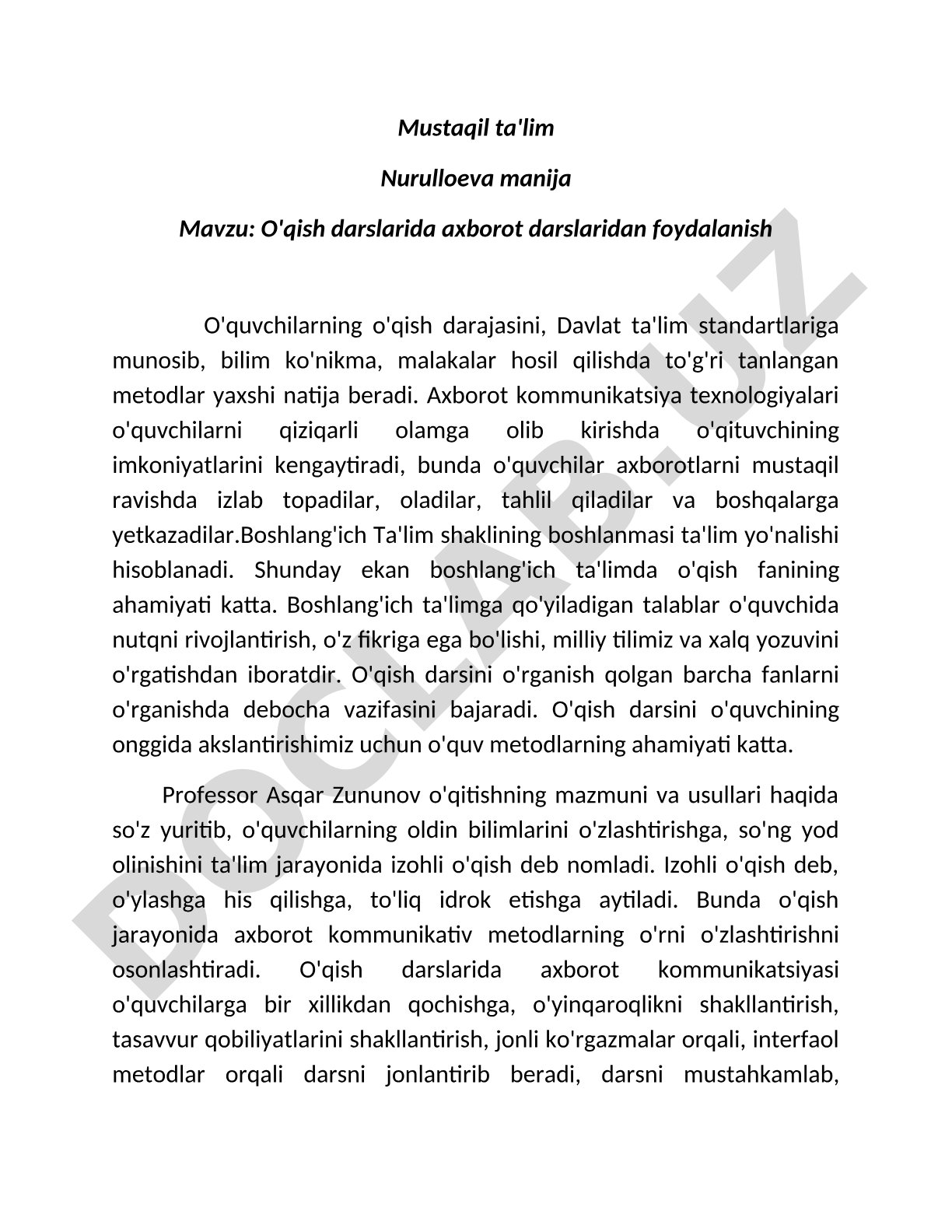 O'qish darslarida axborot darslaridan foydalanish