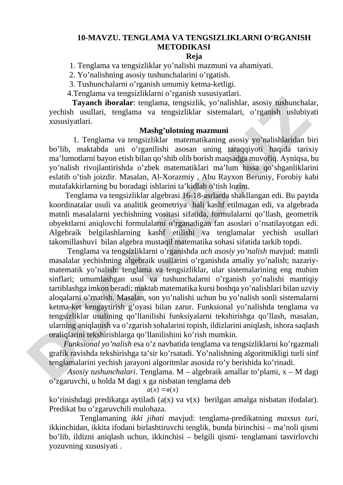 TENGLAMA VA TENGSIZLIKLARNI O‘RGANISH METODIKASI