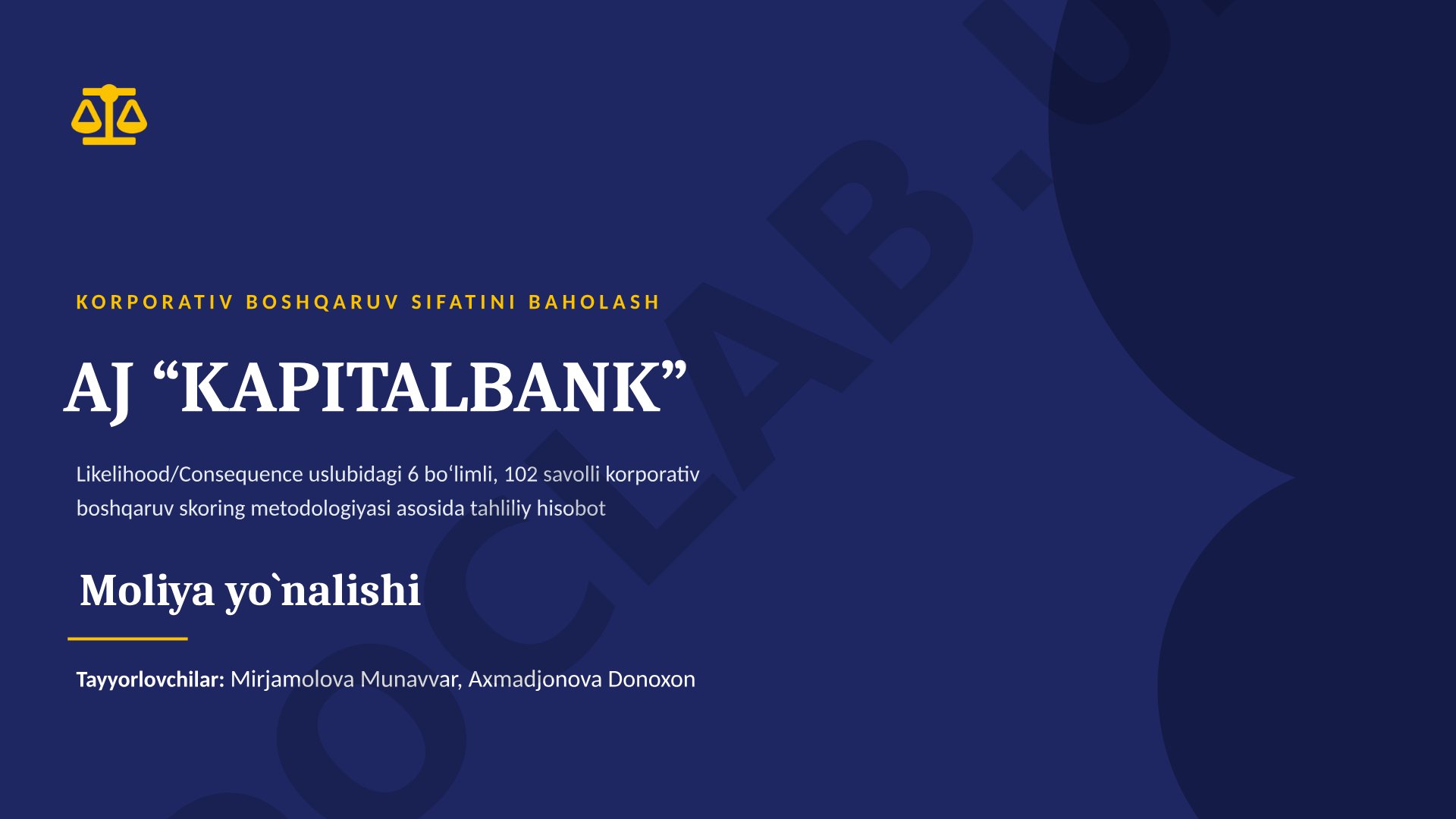 Korporativ boshqaruv sifatini baholash AJ Kapitalbank