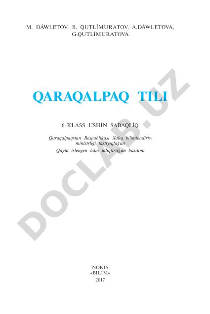 Qaraqalpaq tili 6-klass ushin sabaqliq