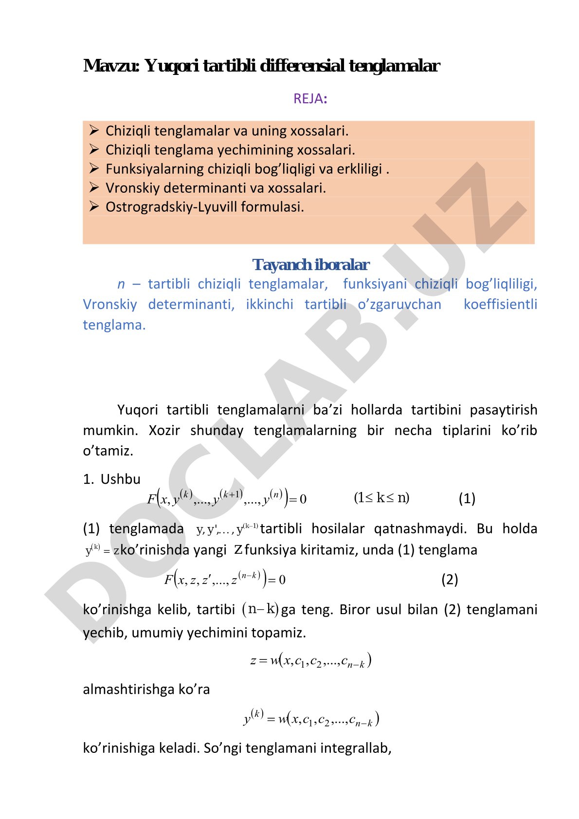 Yuqori tartibli differensial tenglamalar