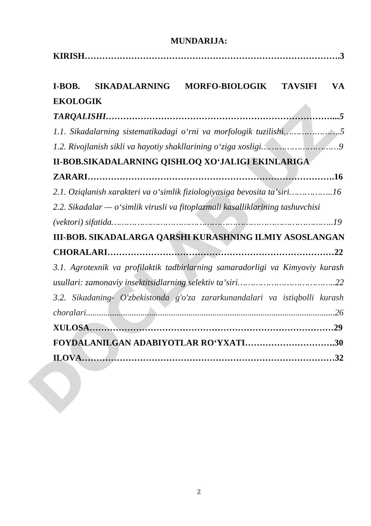 Sikadalarning biologik xususiyatlari, qishloq xo‘jaligi ekinlariga zarari va ularga qarshi zamonaviy kurash choralari