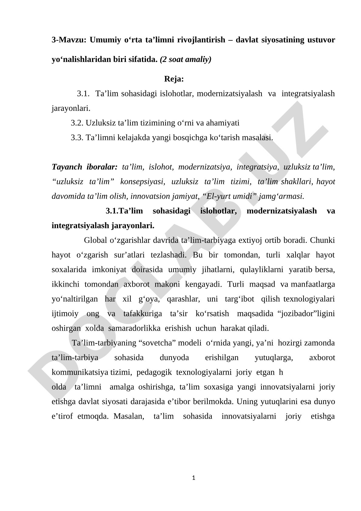 Umumiy o‘rta ta’limni rivojlantirish – davlat siyosatining ustuvor yo‘nalishlaridan biri sifatida
