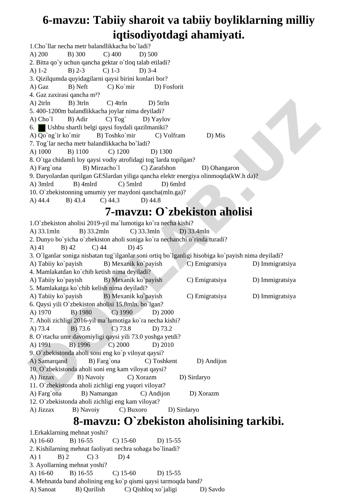 Tabiiy sharoit va tabiiy boyliklarning milliy iqtisodiyotdagi ahamiyati