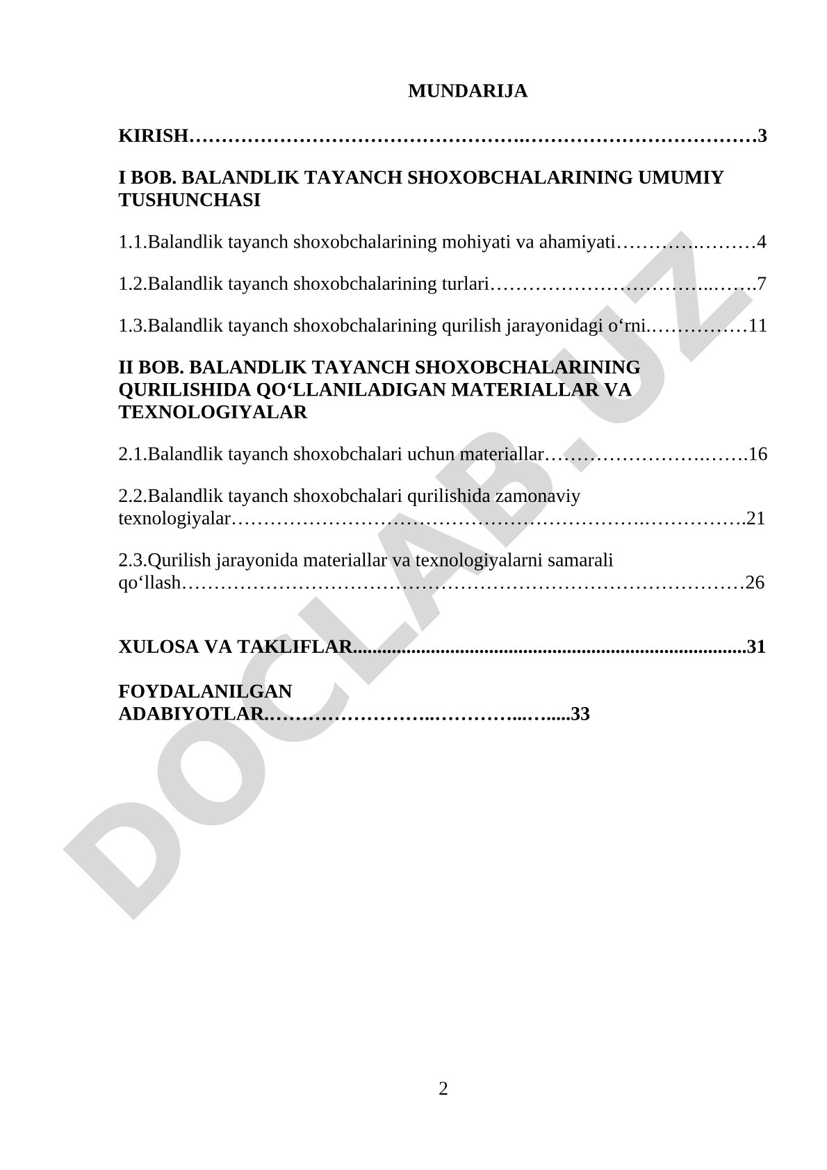 Plan olish balandlik tayanch shoxobchalari