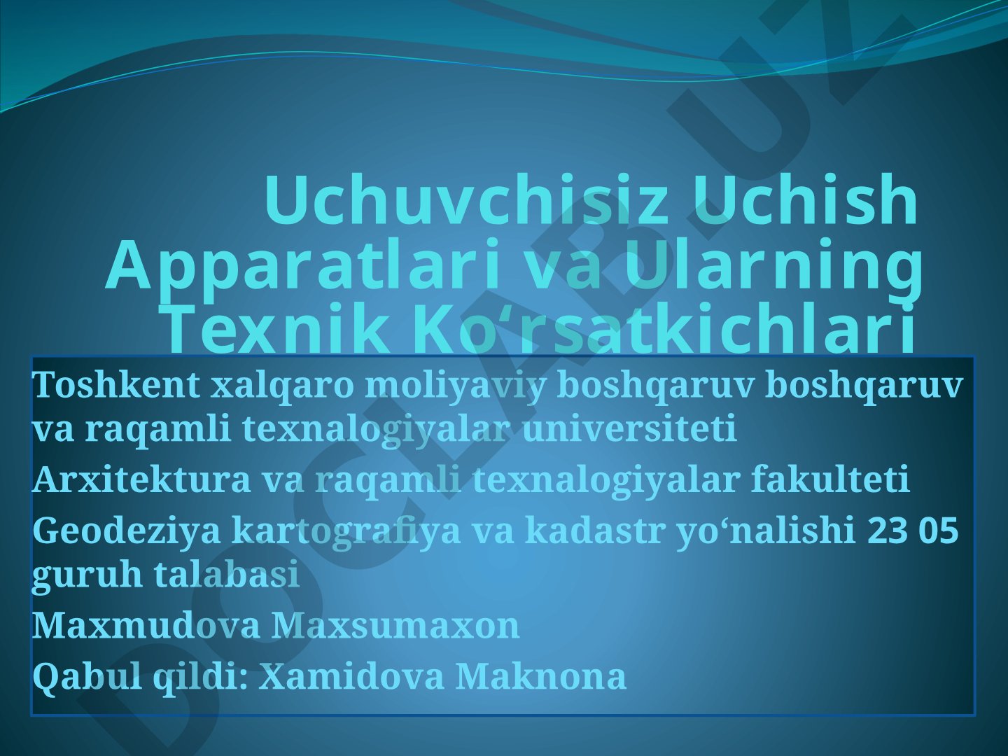 Uchuvchisiz Uchish Apparatlari va Ularning Texnik Ko‘rsatkichlari