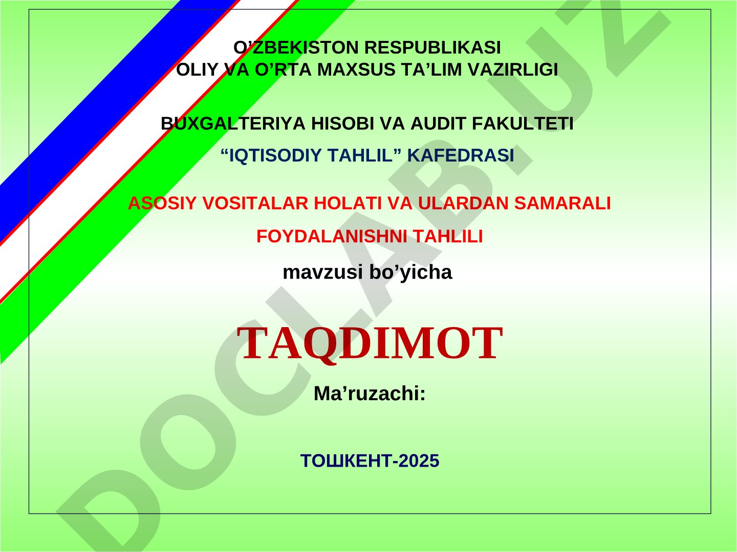 Asosiy vositalar holati va ulardan samarali foydalanishni tahlili