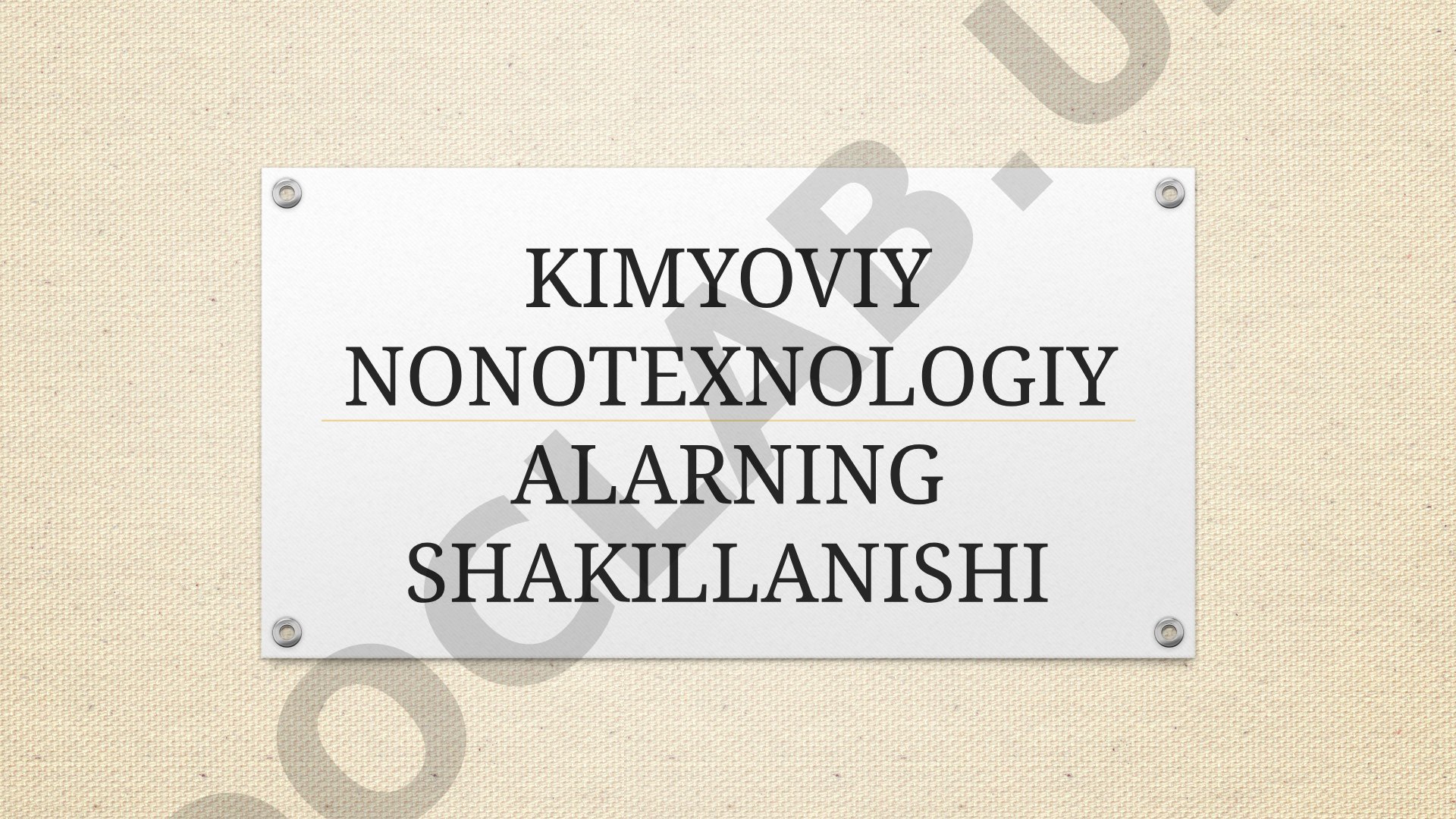 Kimyoviy nonotexnologiyalarning shakllanishi