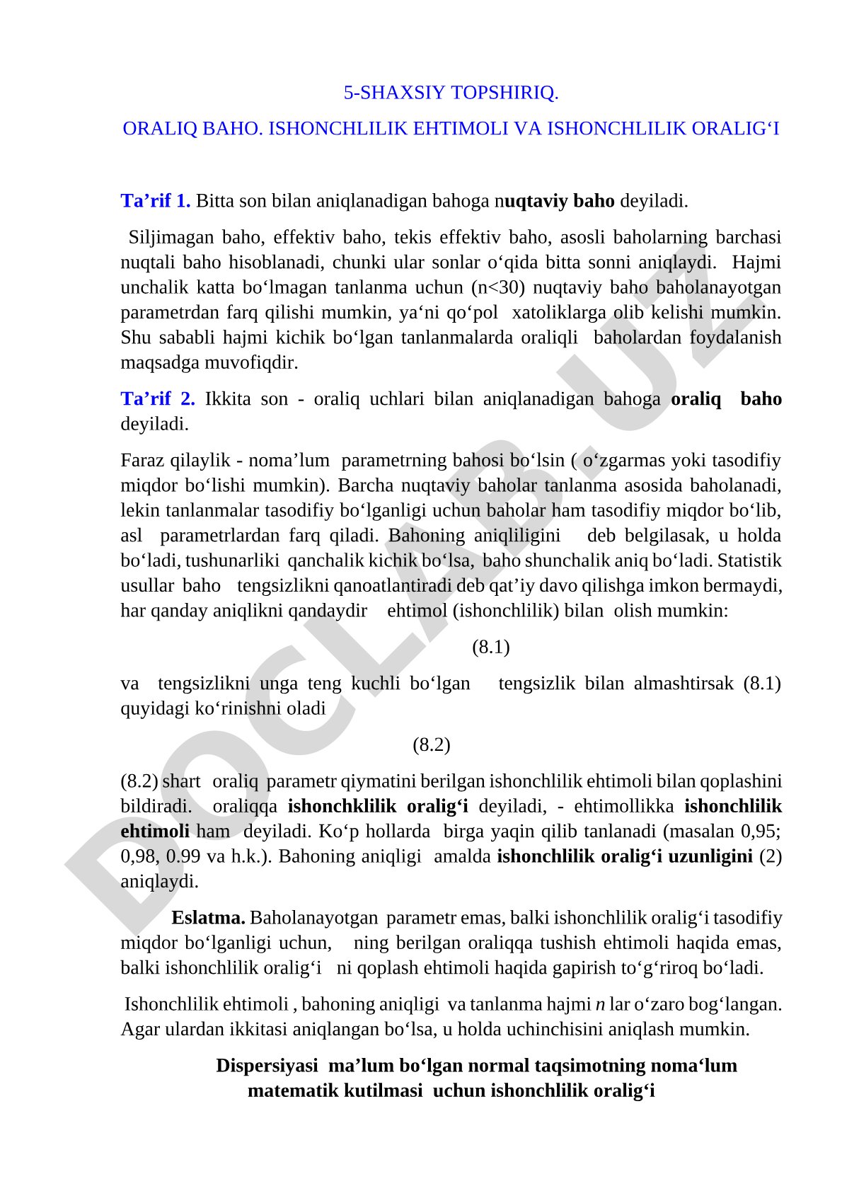 Ishonchlilik ehtimoli va ishonchlilik oraligʻi